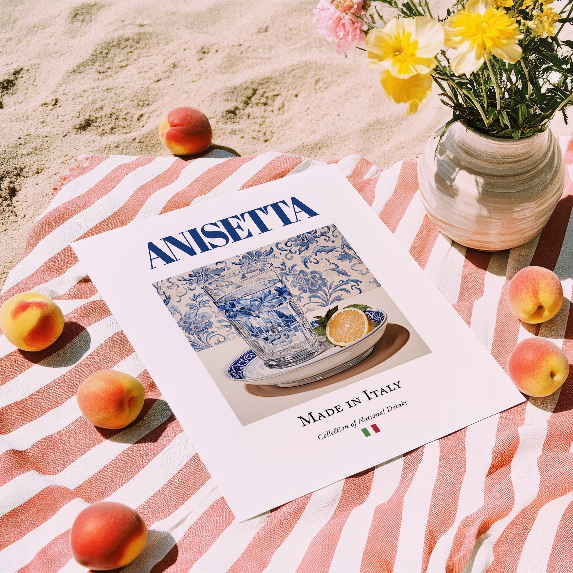 Anisetta – Italian Liqueur Drink, Sky Bar Still Life, unframed on coastal sand