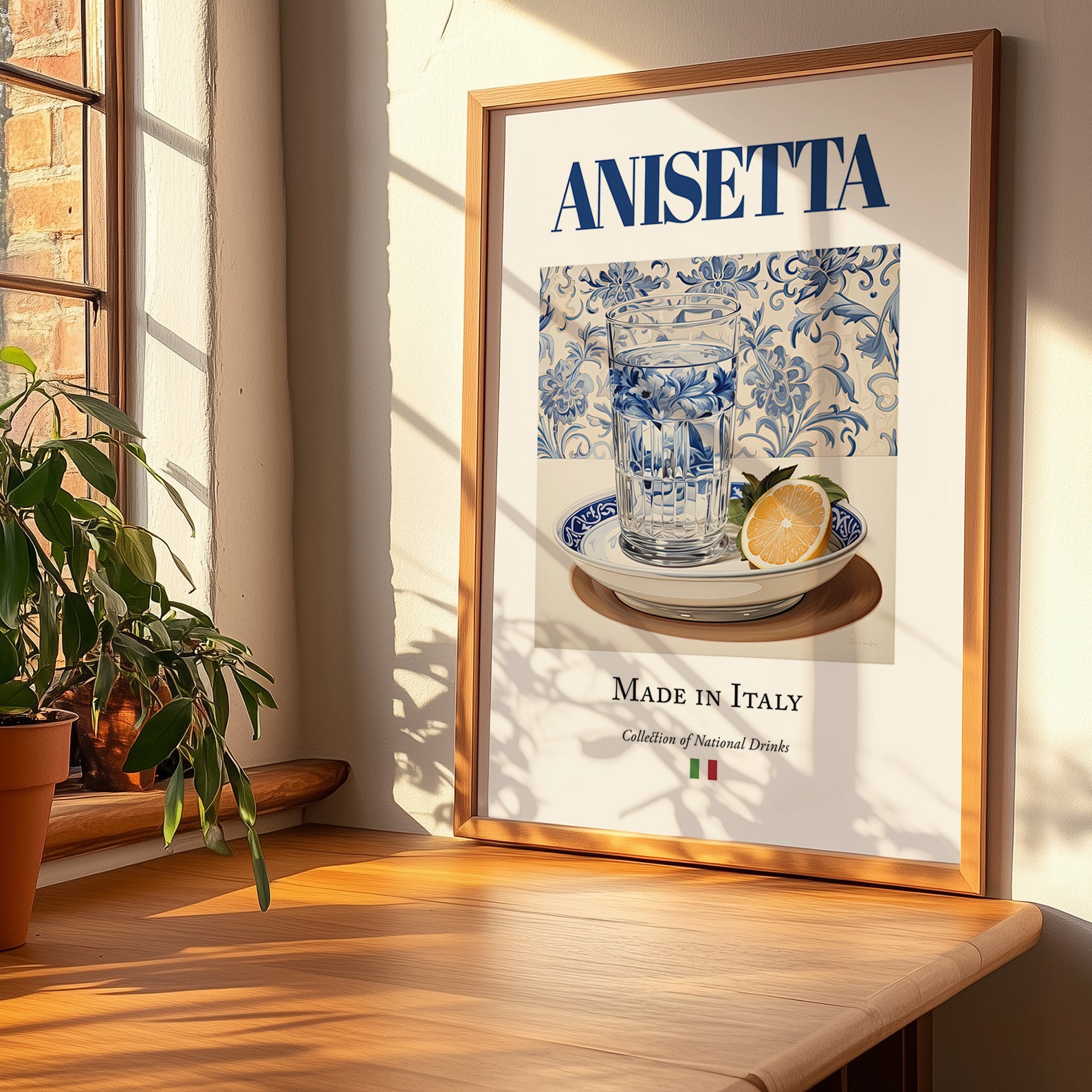 Anisetta – Italian Liqueur Drink, Sky Bar Still Life, no-text version framed in wood