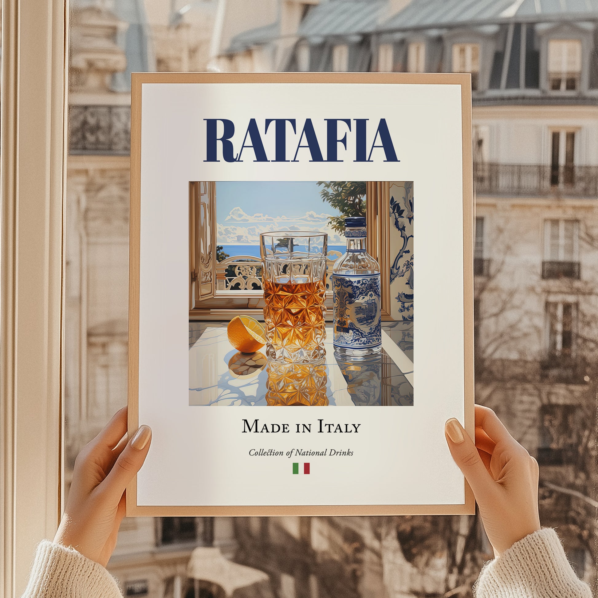 Ratafia – Italian Liqueur Drink, Sky Bar Wall Decor, styled in a charming Paris street view