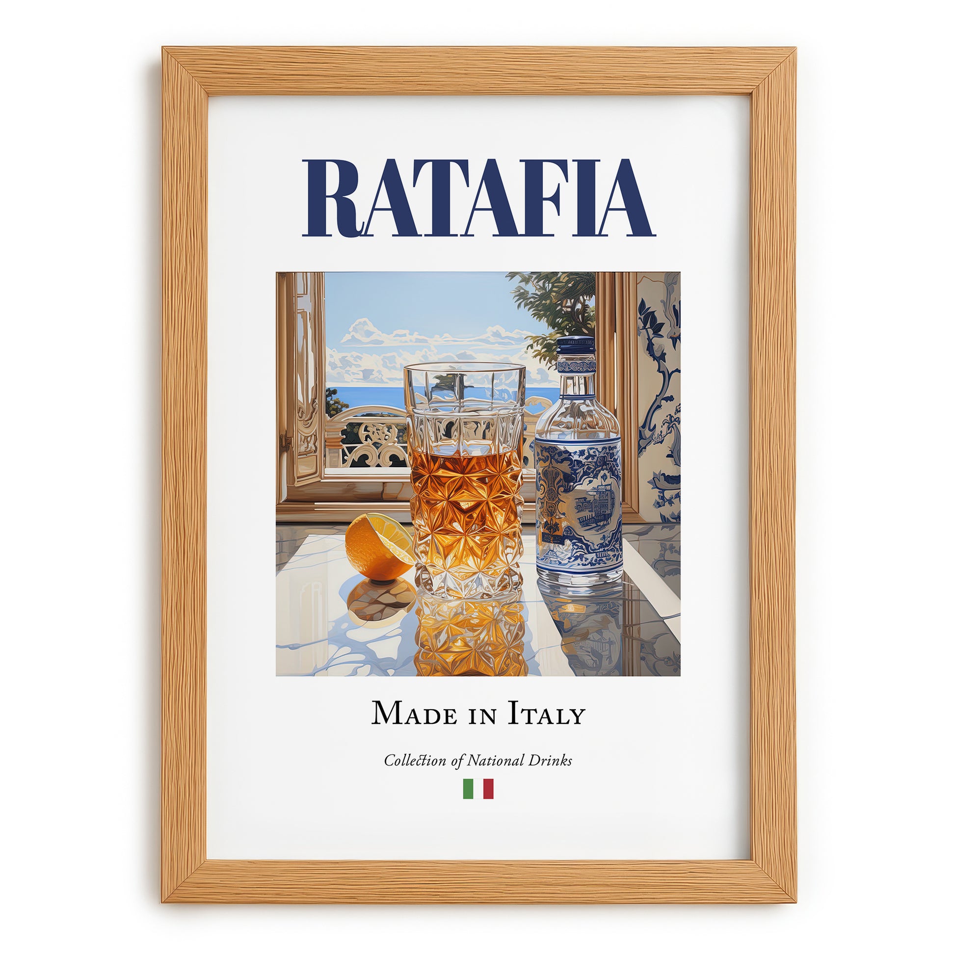 Ratafia – Italian Liqueur Drink, Sky Bar Wall Decor, set in oak frame