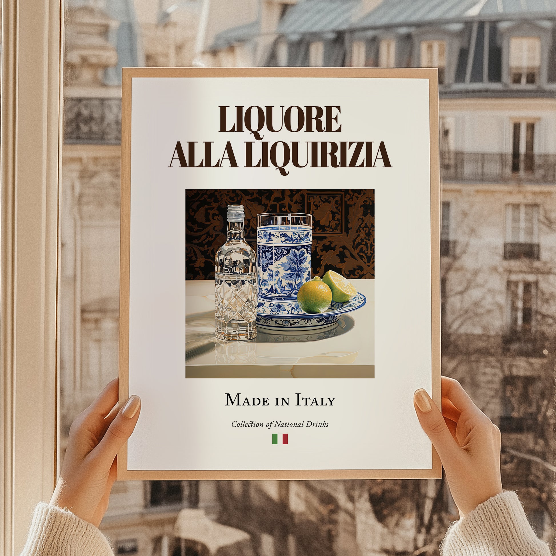 Liquore alla liquirizia – Italian Liqueur Drink, Rooftop Terrace Still Life, styled in a charming Paris street view