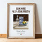 Liquore alla liquirizia – Italian Liqueur Drink, Rooftop Terrace Still Life, in wooden frame leaning on the floor