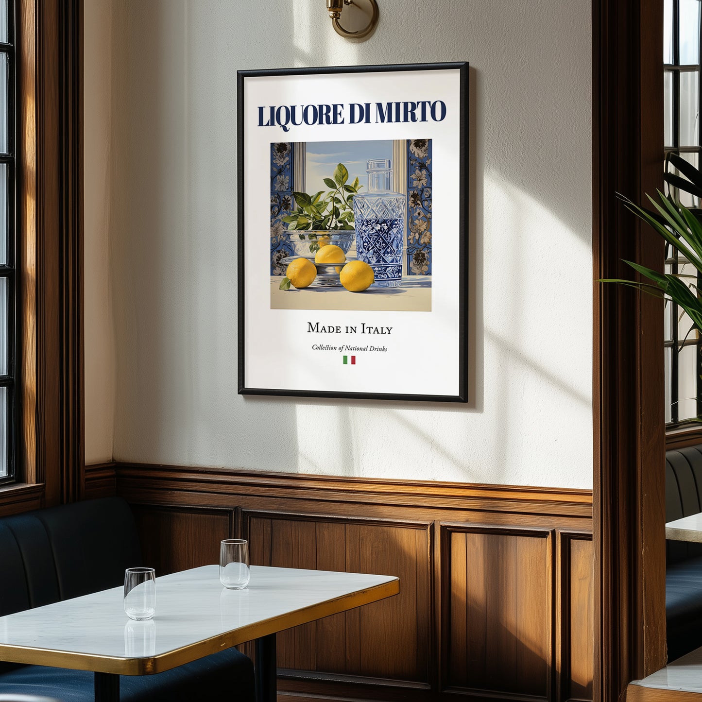 Liquore di mirto – Italian Liqueur Drink, Hotel Lobby Illustration, clean layout with no caption