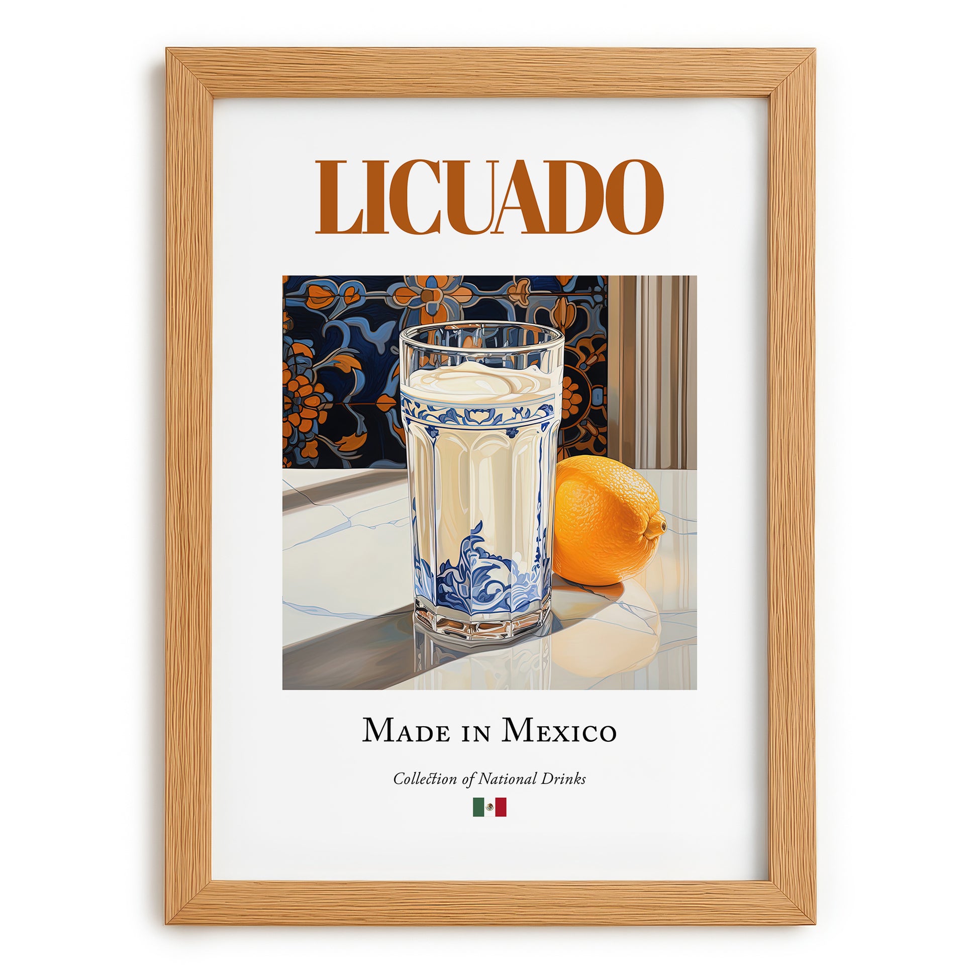 Licuado – Mexican Beverage Drink, Rooftop Terrace Poster, set in oak frame