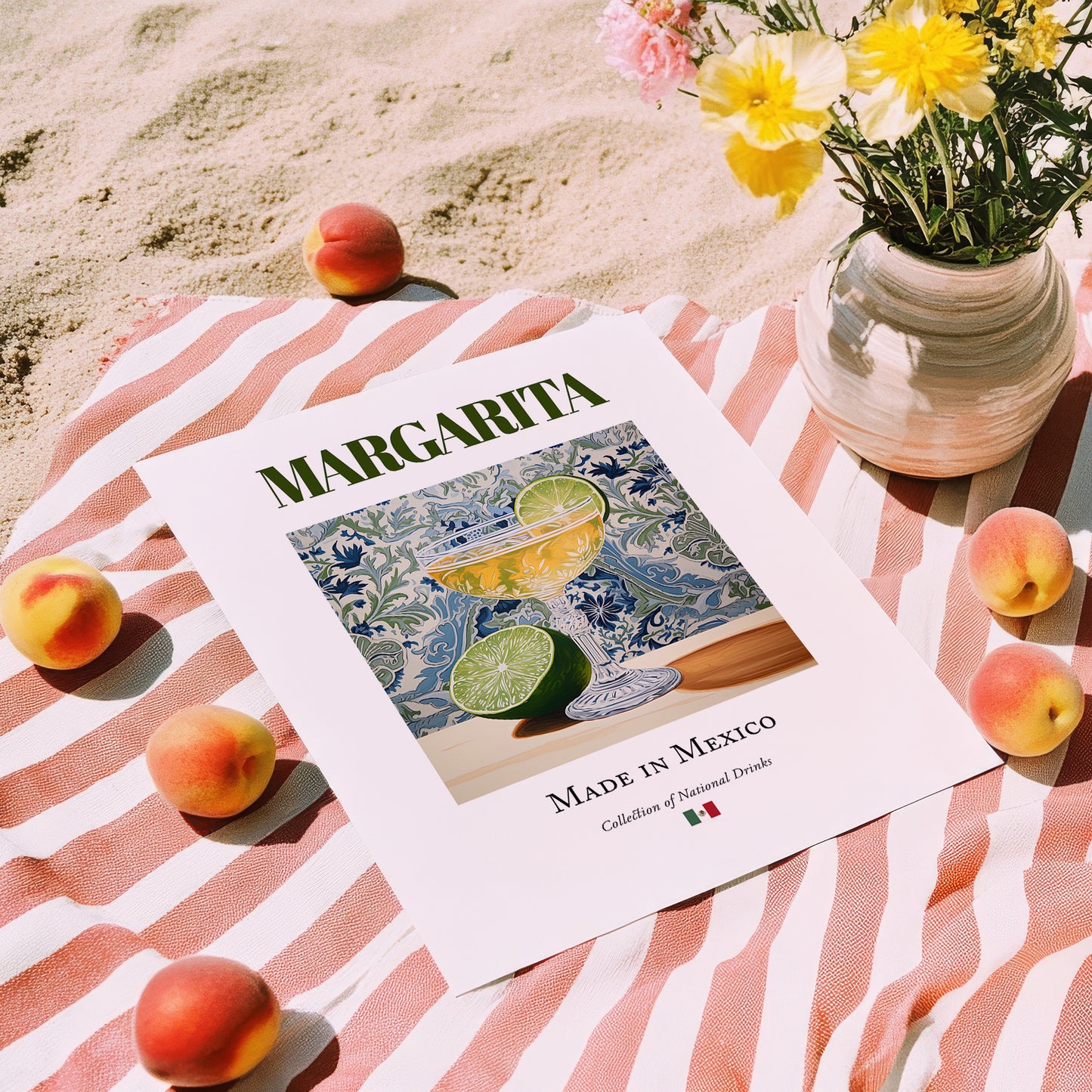 Margarita – Mexican Cocktail Drink, Beach Bar Poster, unframed on coastal sand