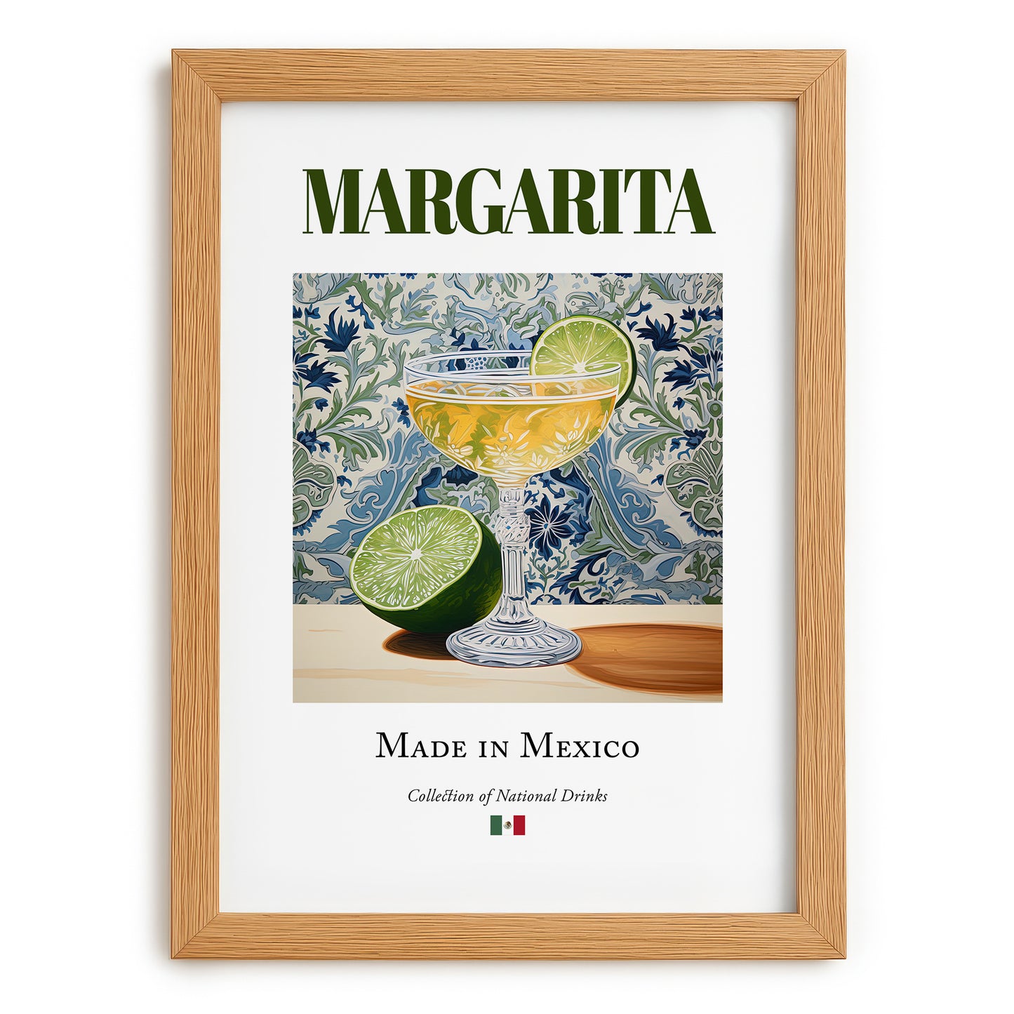 Margarita – Mexican Cocktail Drink, Beach Bar Poster, set in oak frame