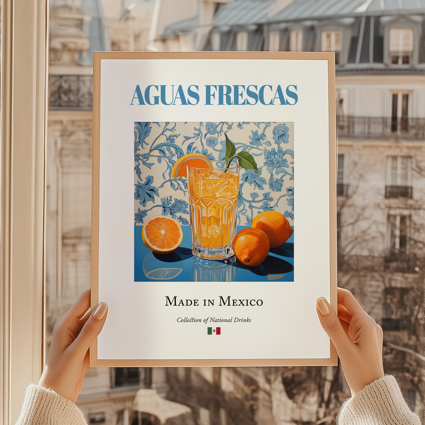 Aguas Frescas – Mexican Beverage Drink, Sky Bar Poster, styled in a charming Paris street view