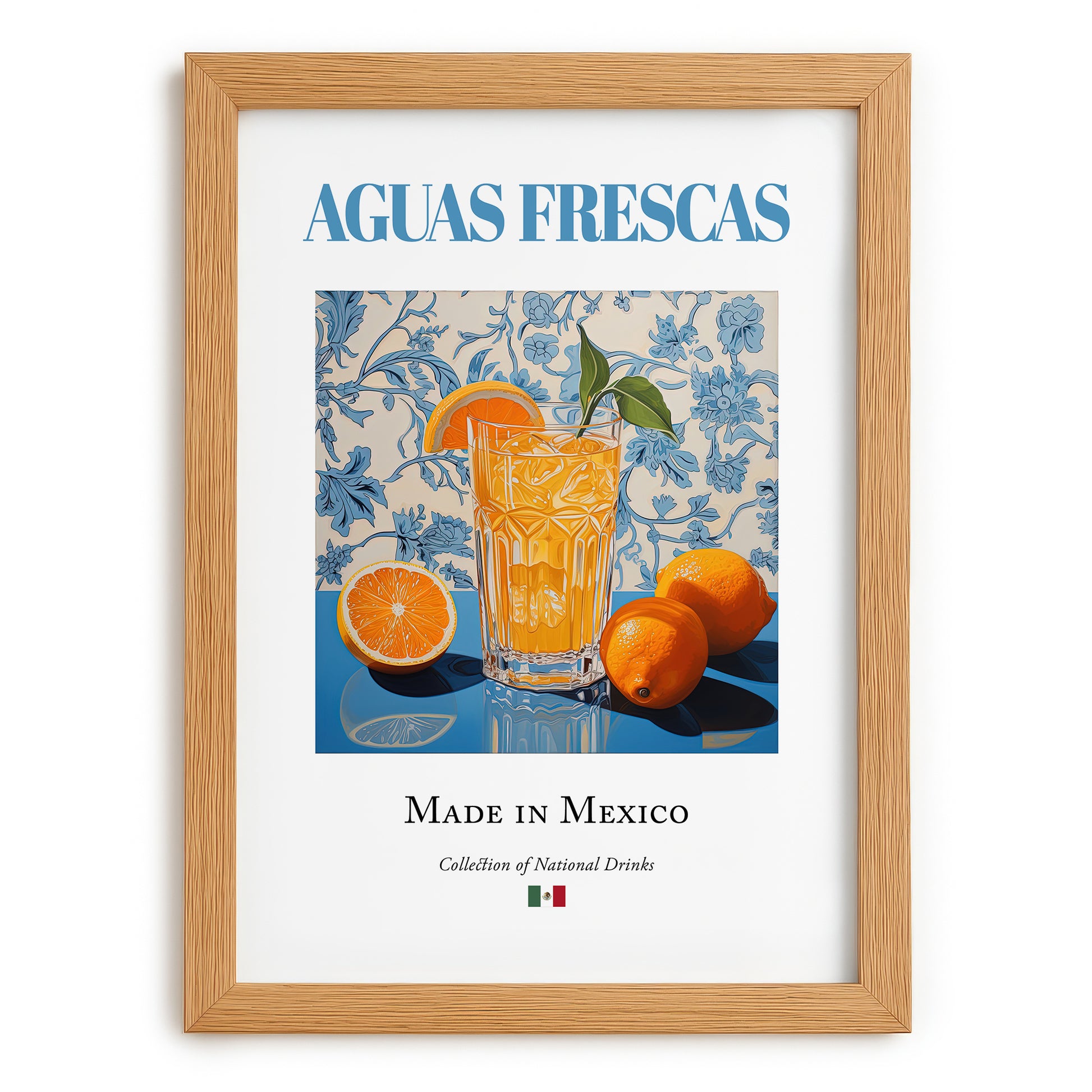 Aguas Frescas – Mexican Beverage Drink, Sky Bar Poster, set in oak frame