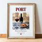 Port – Portuguese Dessert Wine, Vineyard Terrace Poster, in wooden frame leaning on the floor