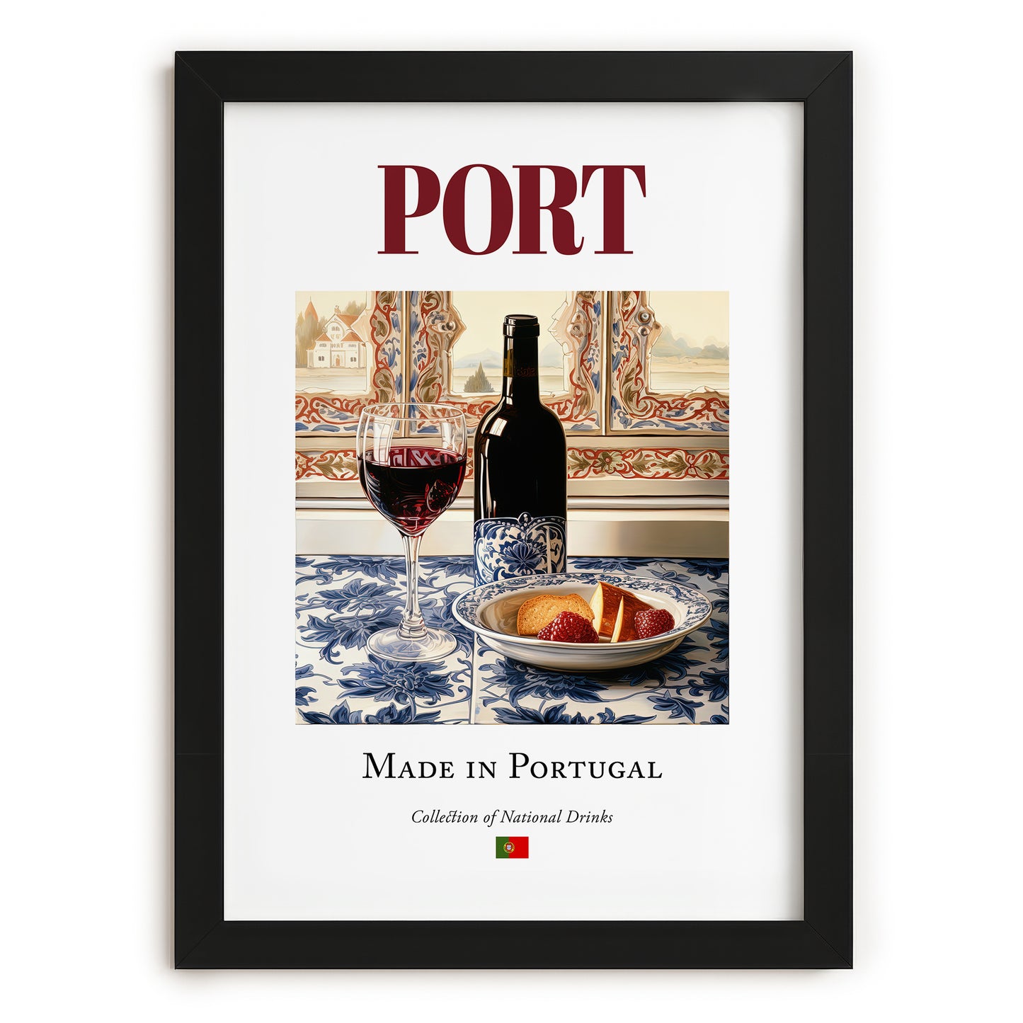 Port – Portuguese Dessert Wine, Vineyard Terrace Poster, in sleek black frame