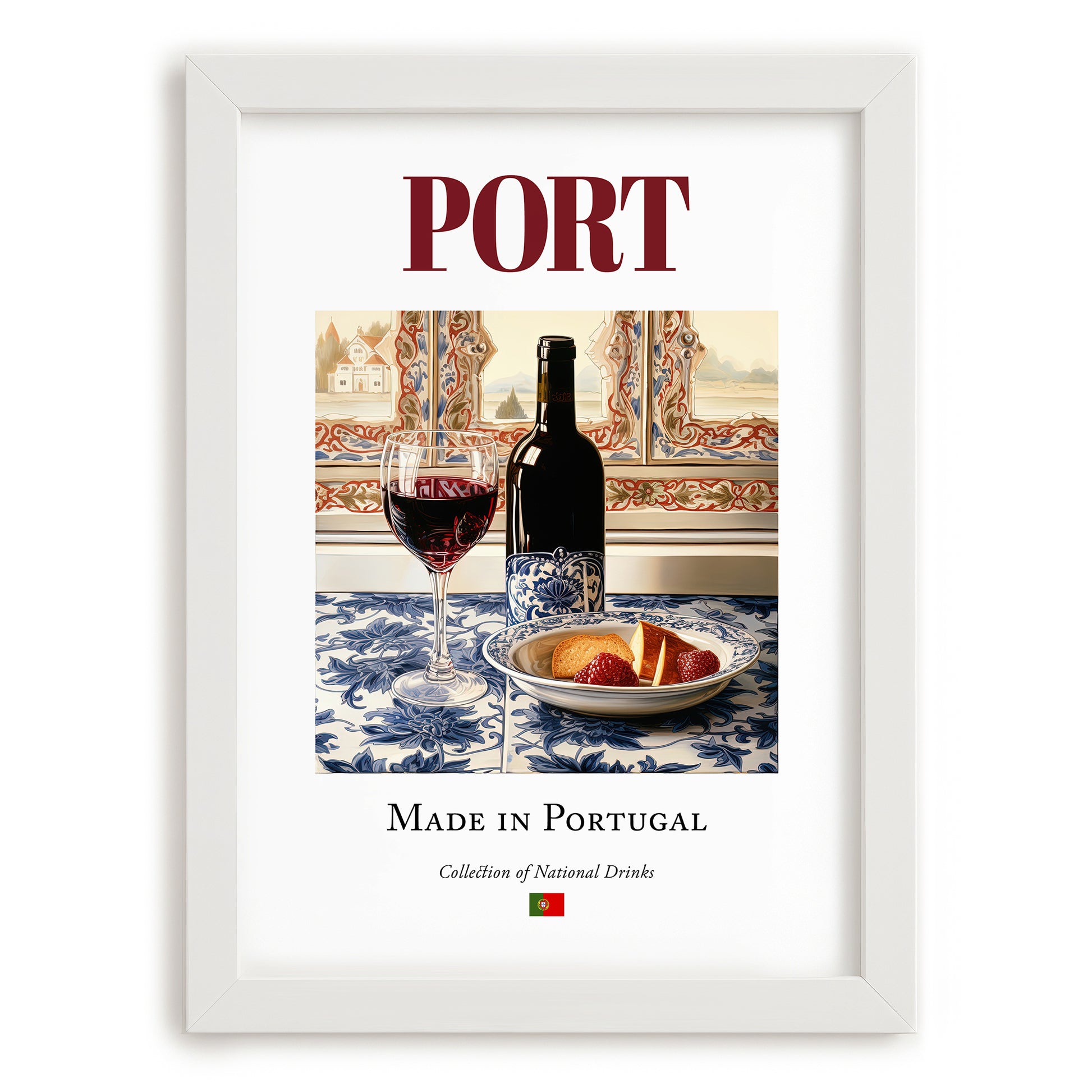 Port – Portuguese Dessert Wine, Vineyard Terrace Poster, placed in minimal white frame
