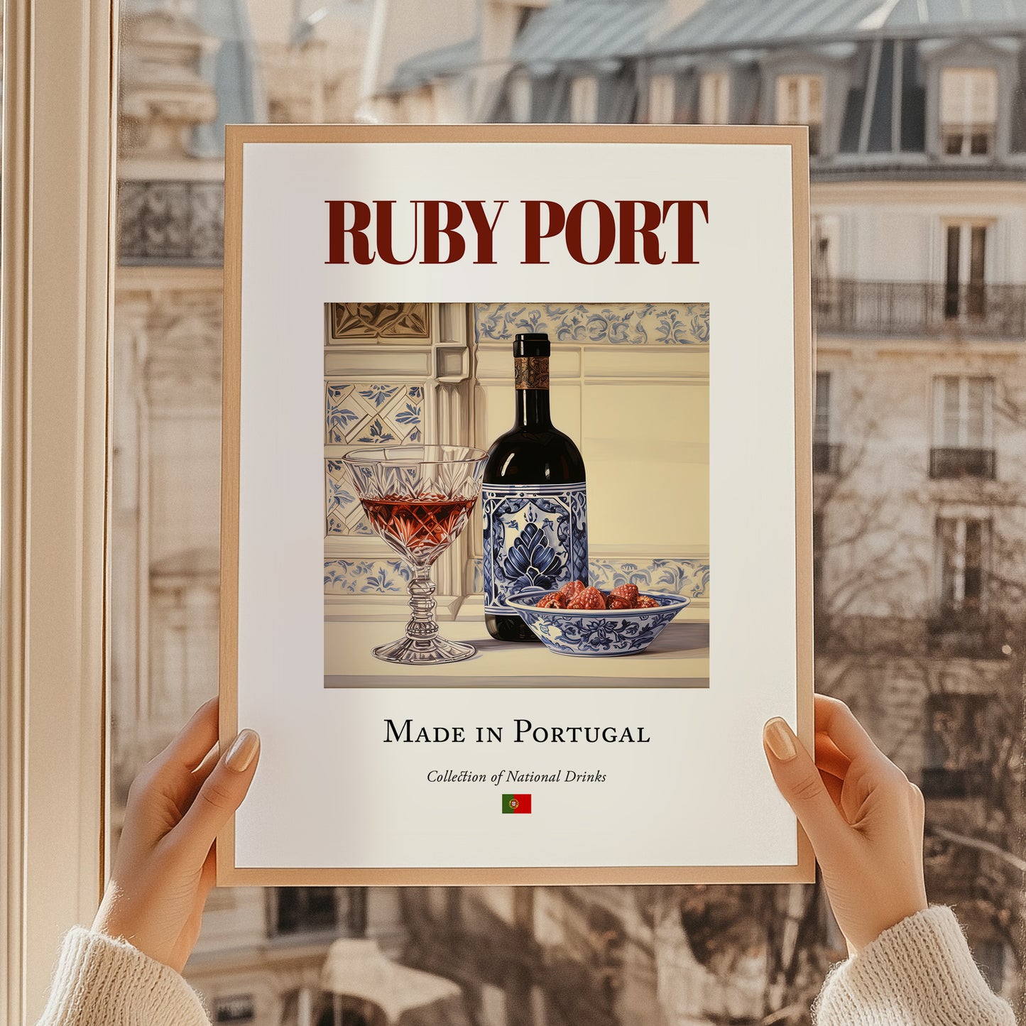 Ruby Port – Portuguese Dessert Wine, Wine Bar Print, styled in a charming Paris street view