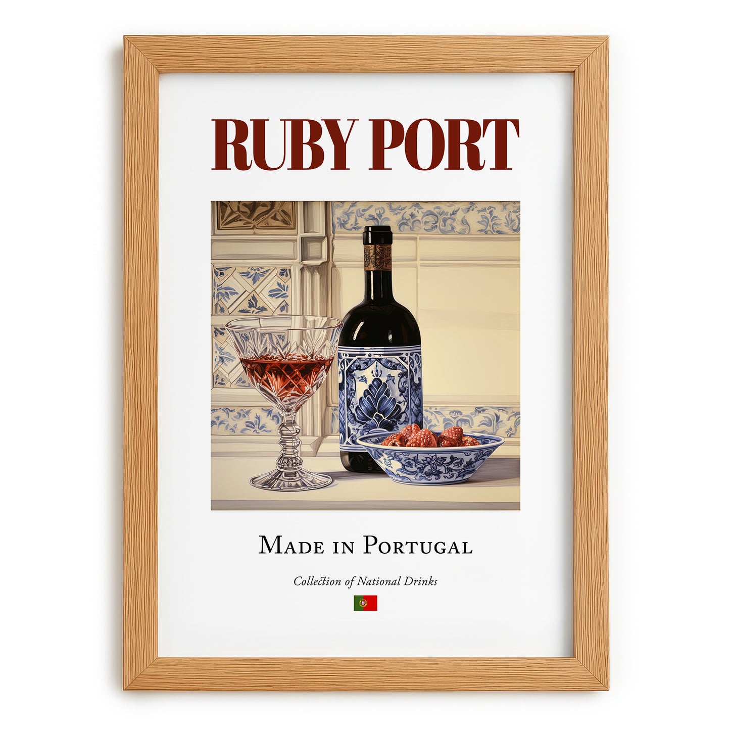 Ruby Port – Portuguese Dessert Wine, Wine Bar Print, set in oak frame