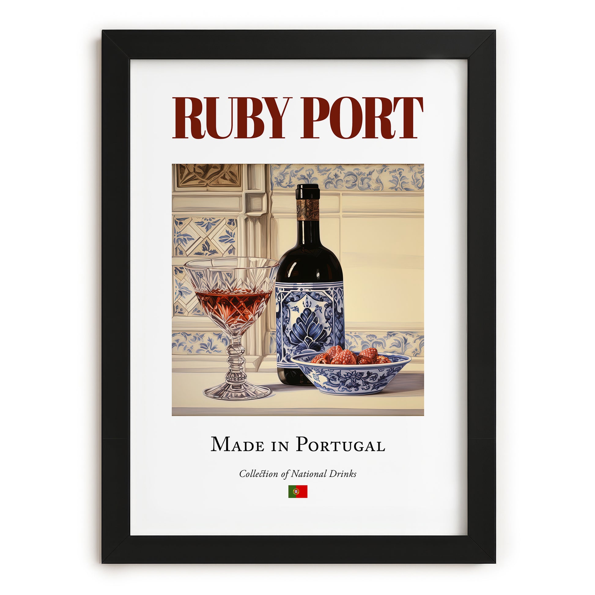 Ruby Port – Portuguese Dessert Wine, Wine Bar Print, in sleek black frame