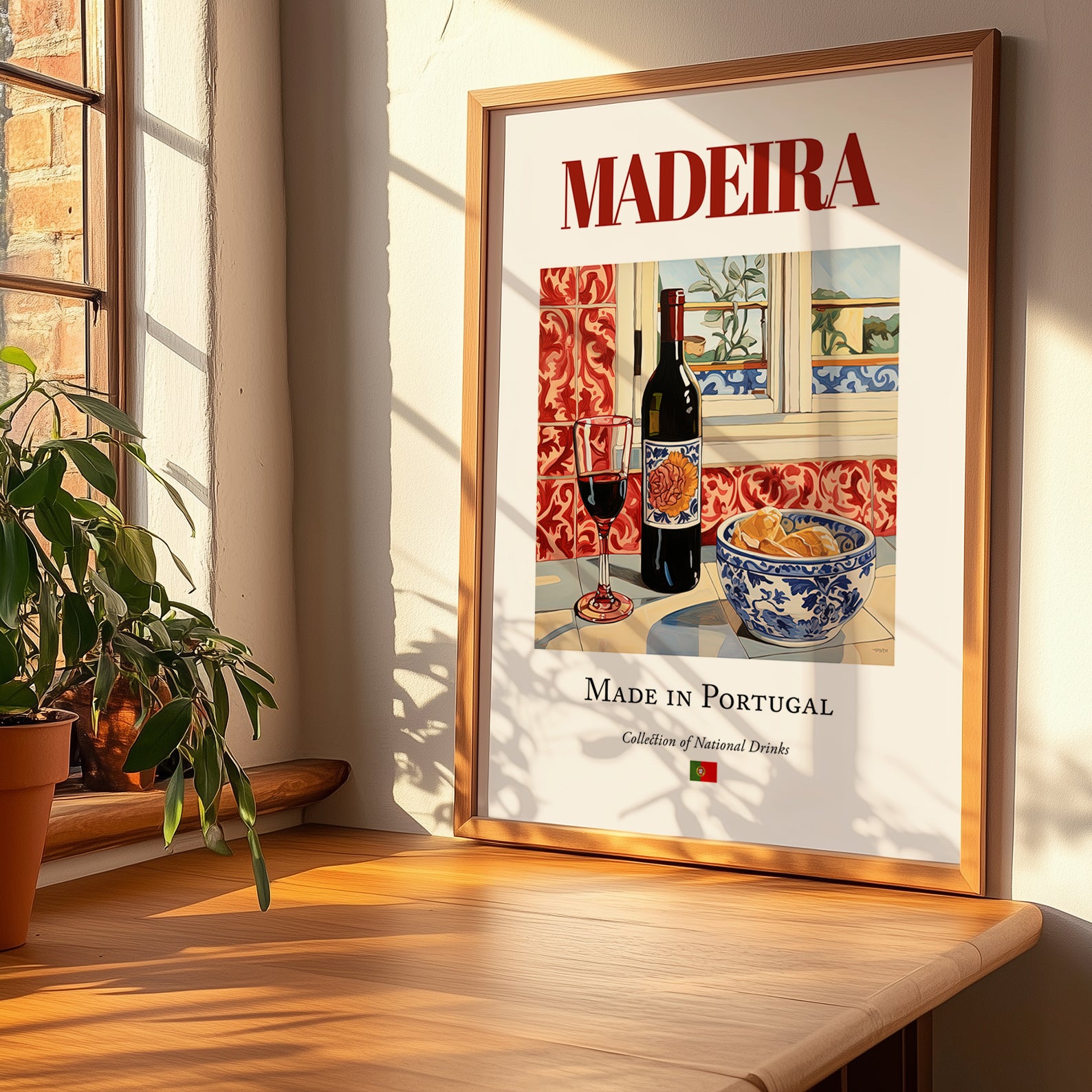 Madeira (wine) – Portuguese Dessert Wine, Wine Bar Wall Art, no-text version framed in wood