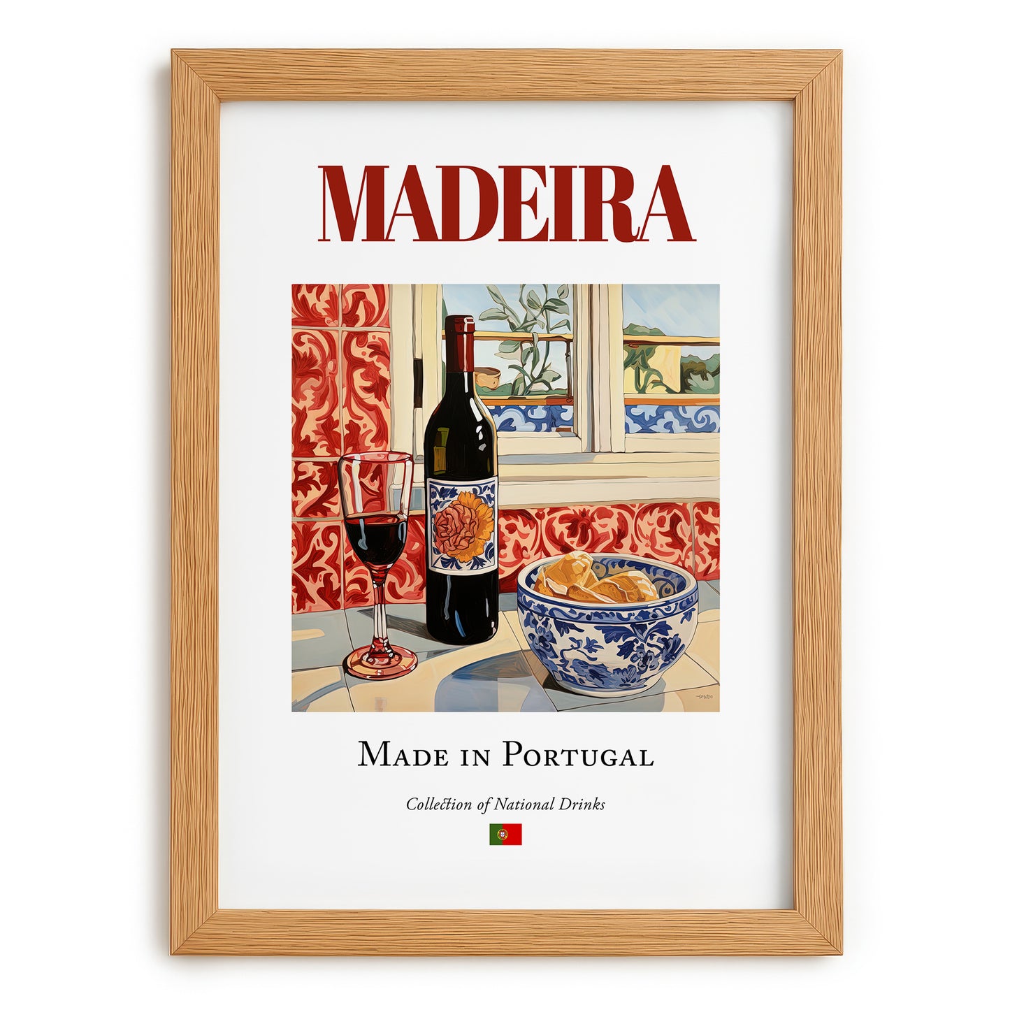 Madeira (wine) – Portuguese Dessert Wine, Wine Bar Wall Art, set in oak frame