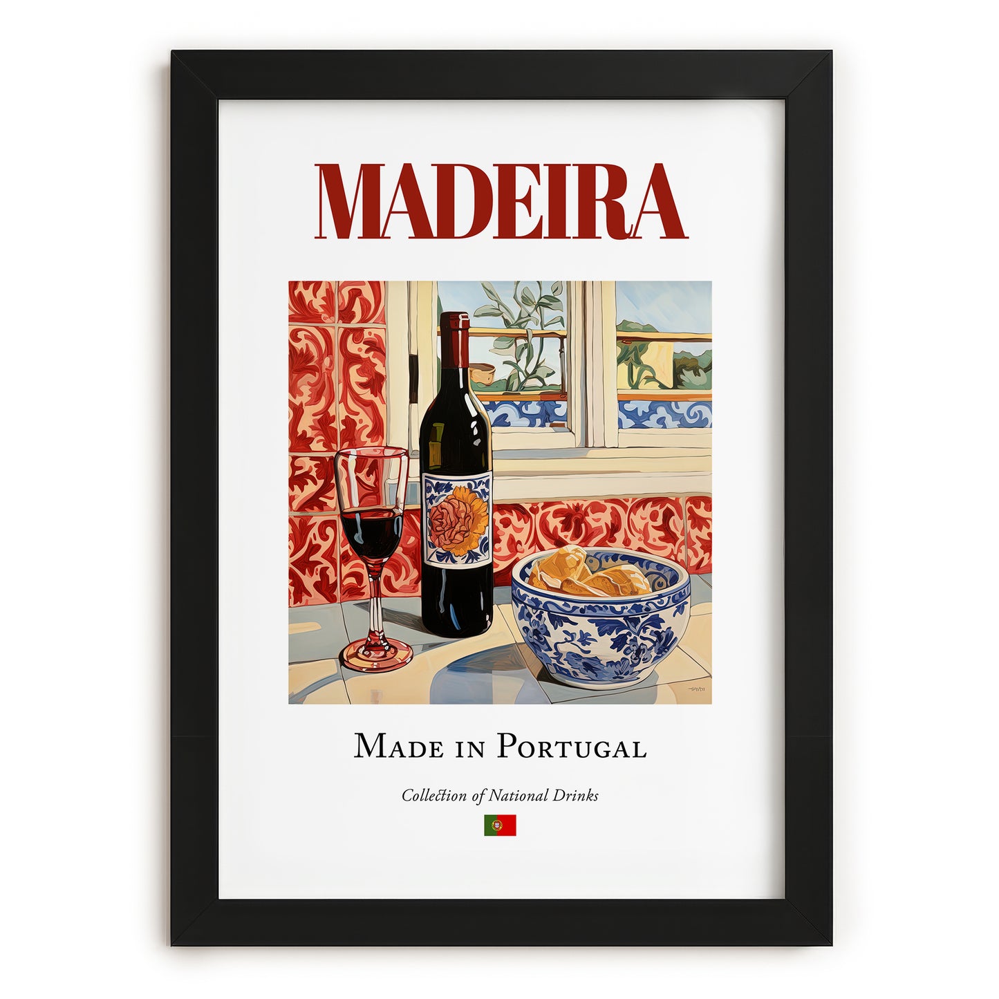 Madeira (wine) – Portuguese Dessert Wine, Wine Bar Wall Art, in sleek black frame