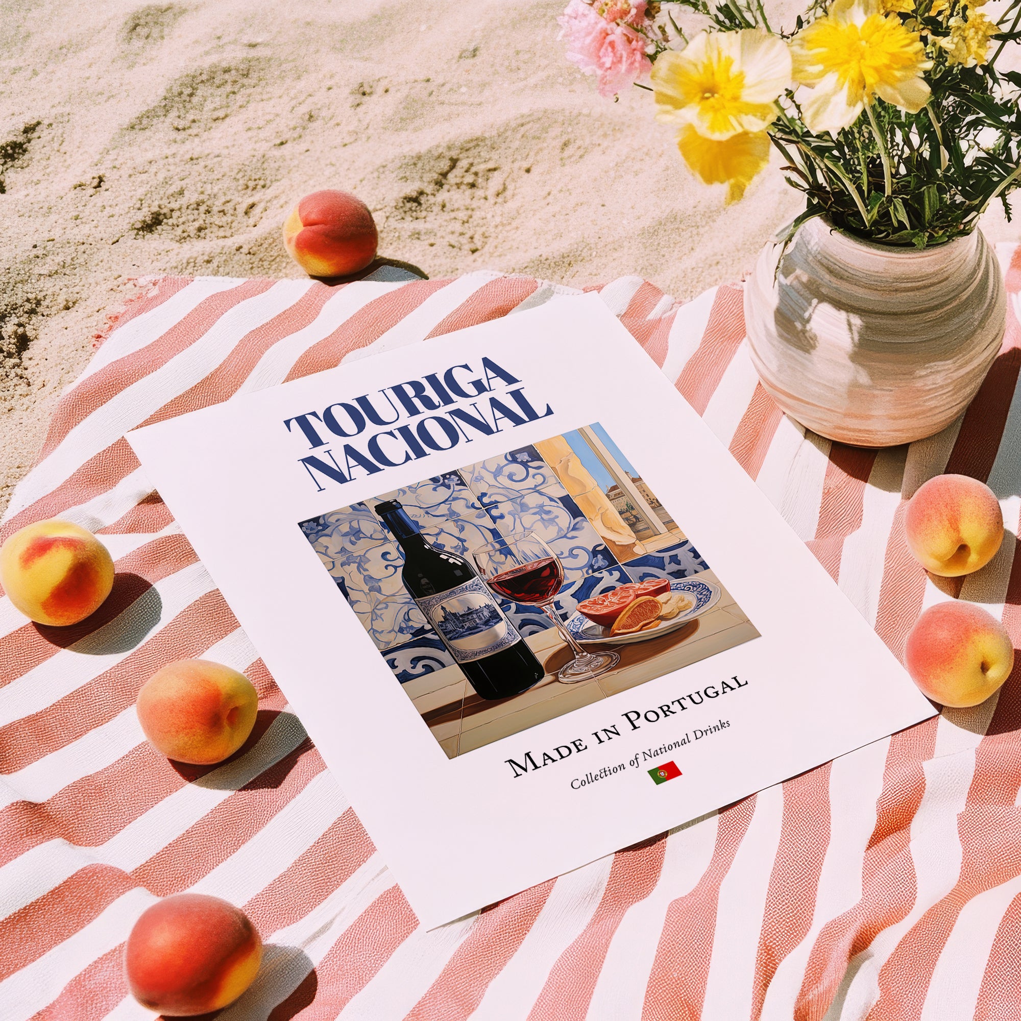 Touriga Nacional – Portuguese Red Wine, Tasting Room Illustration, unframed on coastal sand