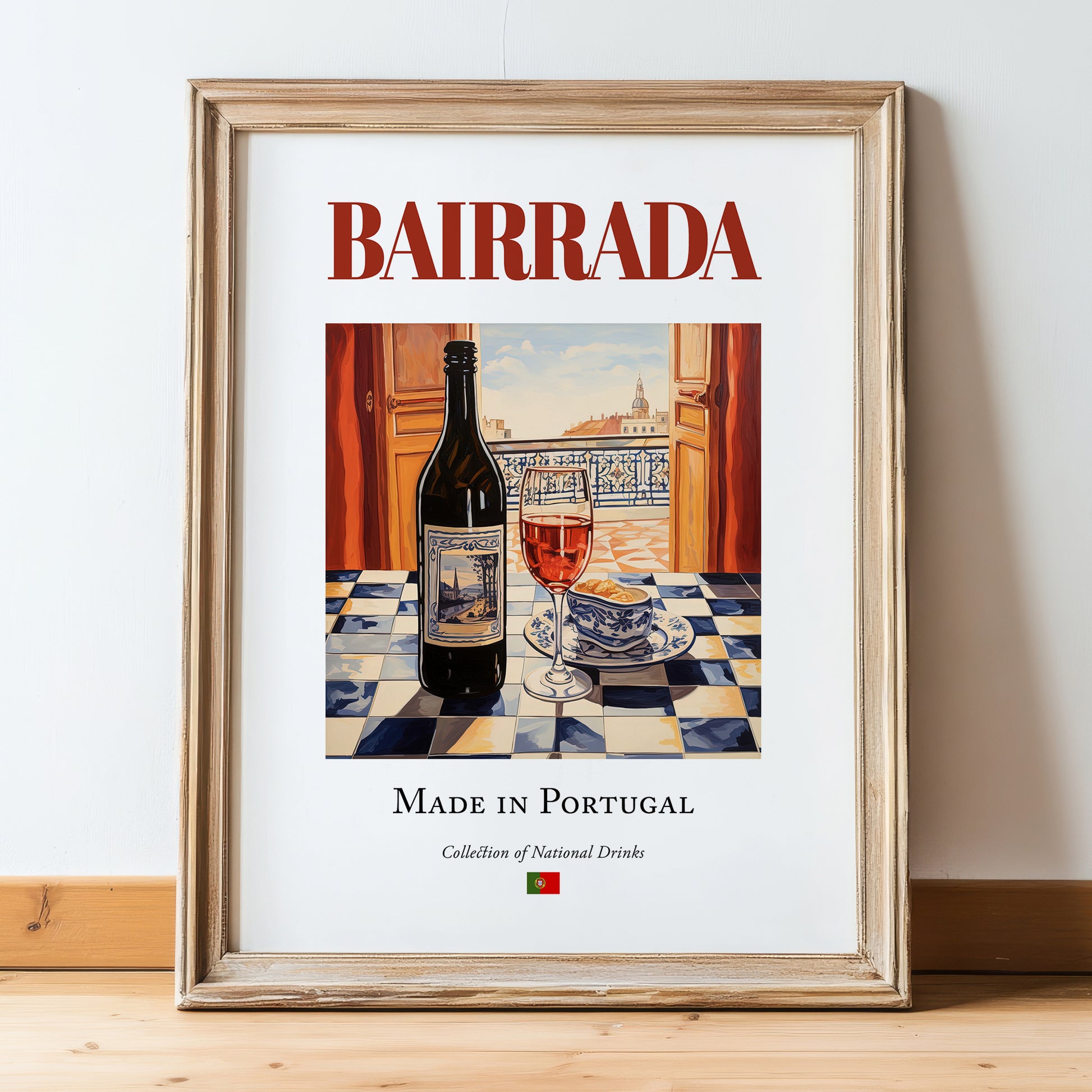 Bairrada – Portuguese Red Wine, Vinoteca Art, in wooden frame leaning on the floor