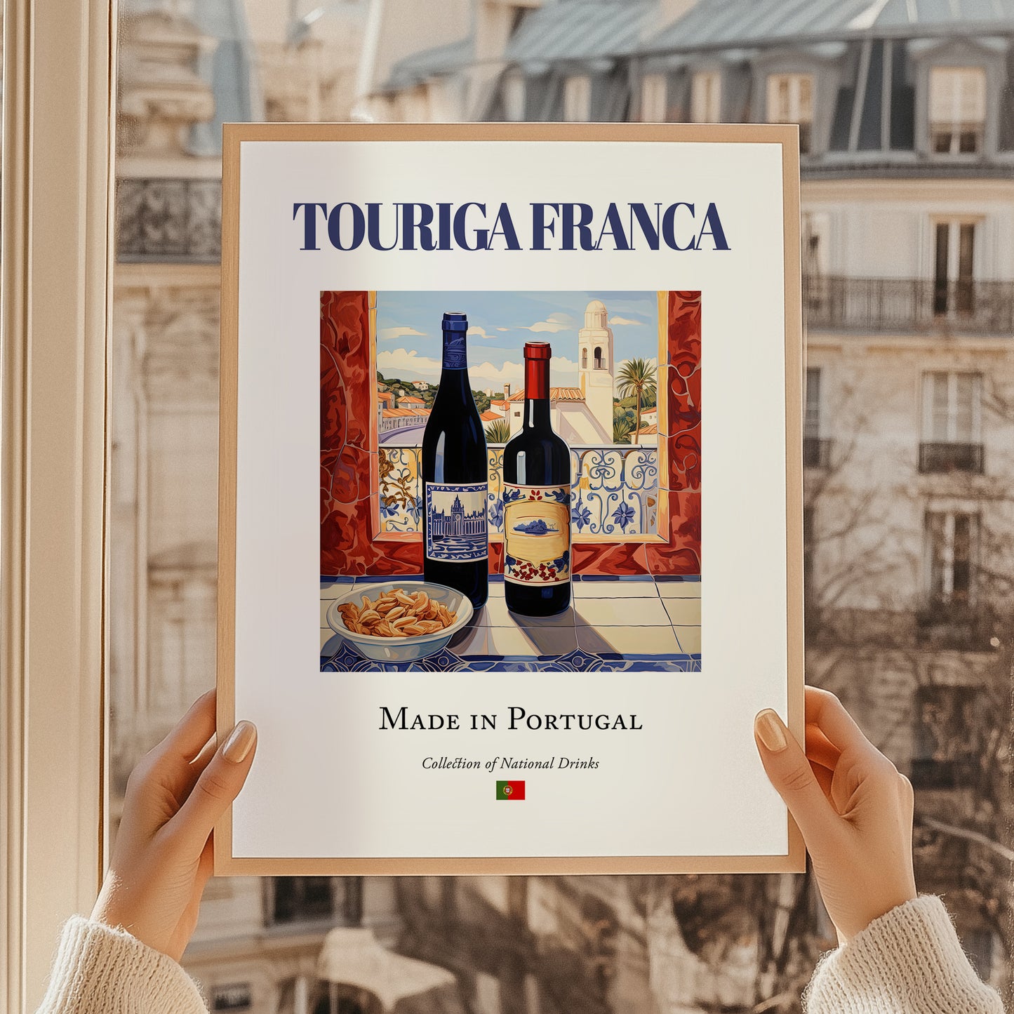 Touriga Franca – Portuguese Red Wine, Wine Bar Print, styled in a charming Paris street view