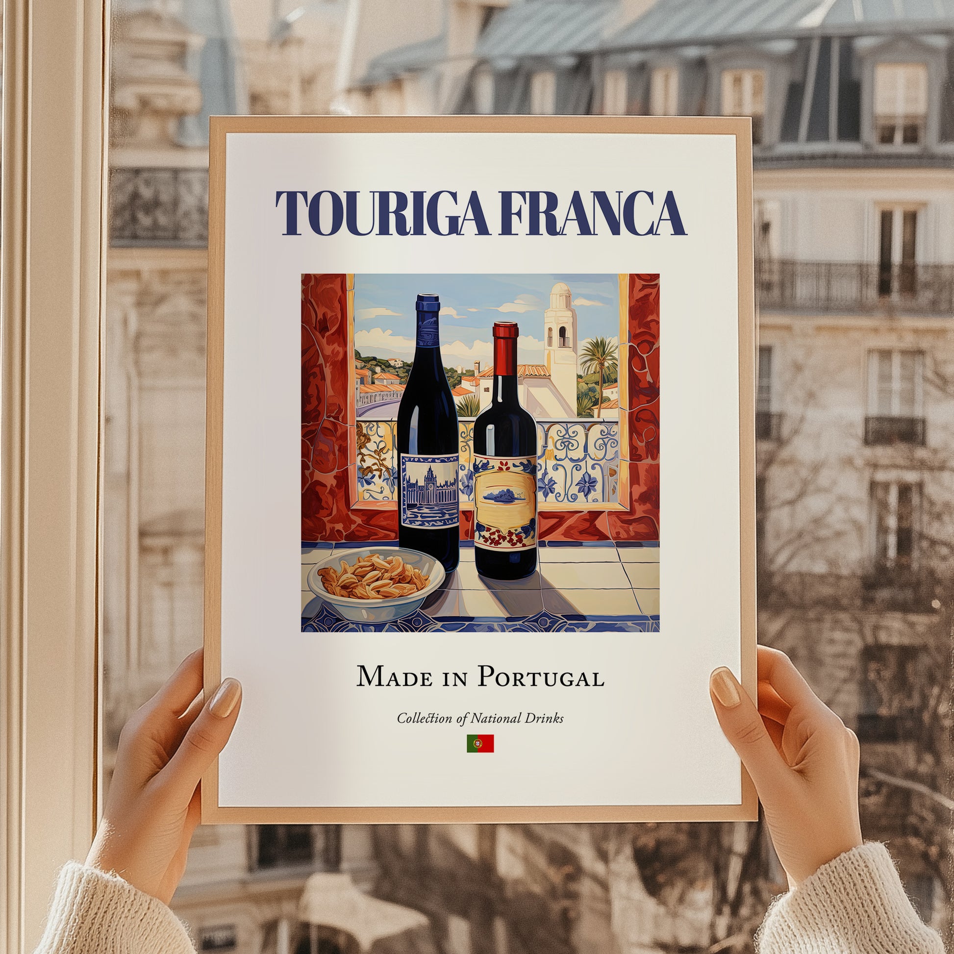 Touriga Franca – Portuguese Red Wine, Wine Bar Print, styled in a charming Paris street view