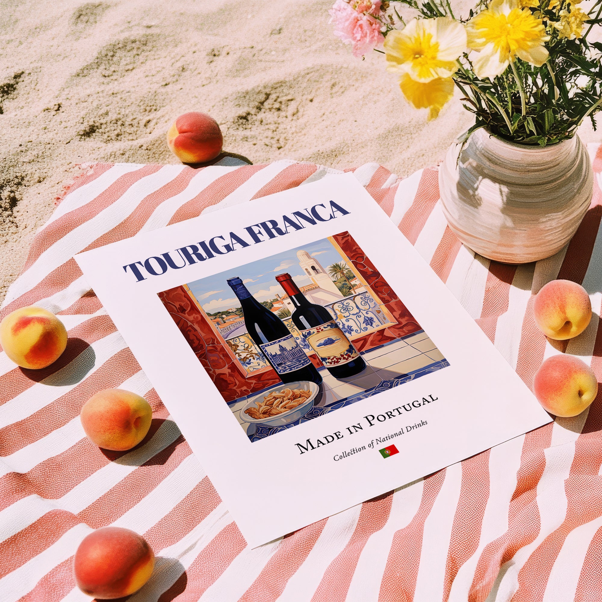 Touriga Franca – Portuguese Red Wine, Wine Bar Print, unframed on coastal sand