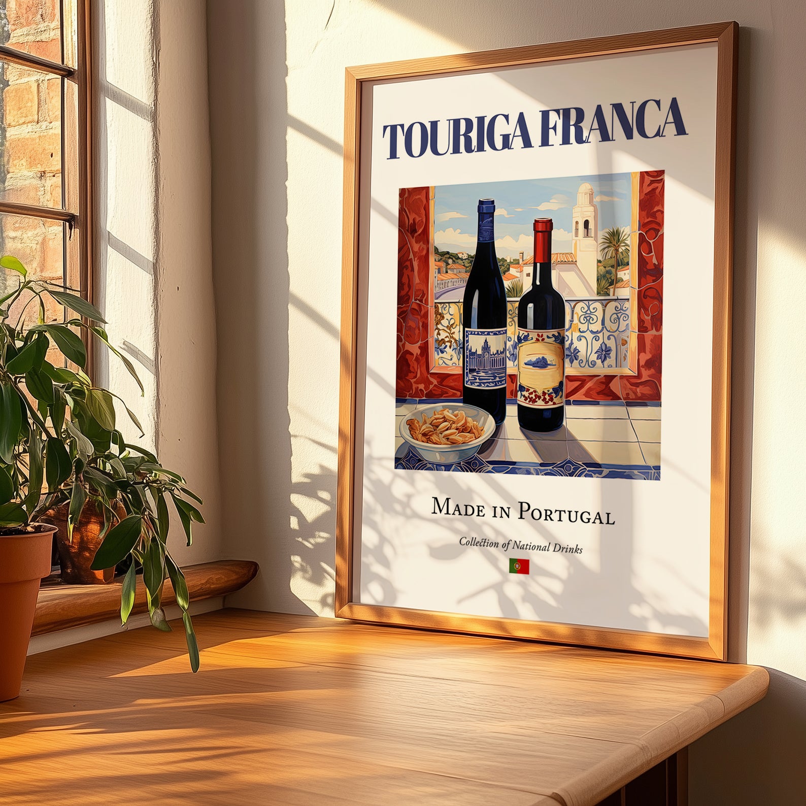 Touriga Franca – Portuguese Red Wine, Wine Bar Print, no-text version framed in wood