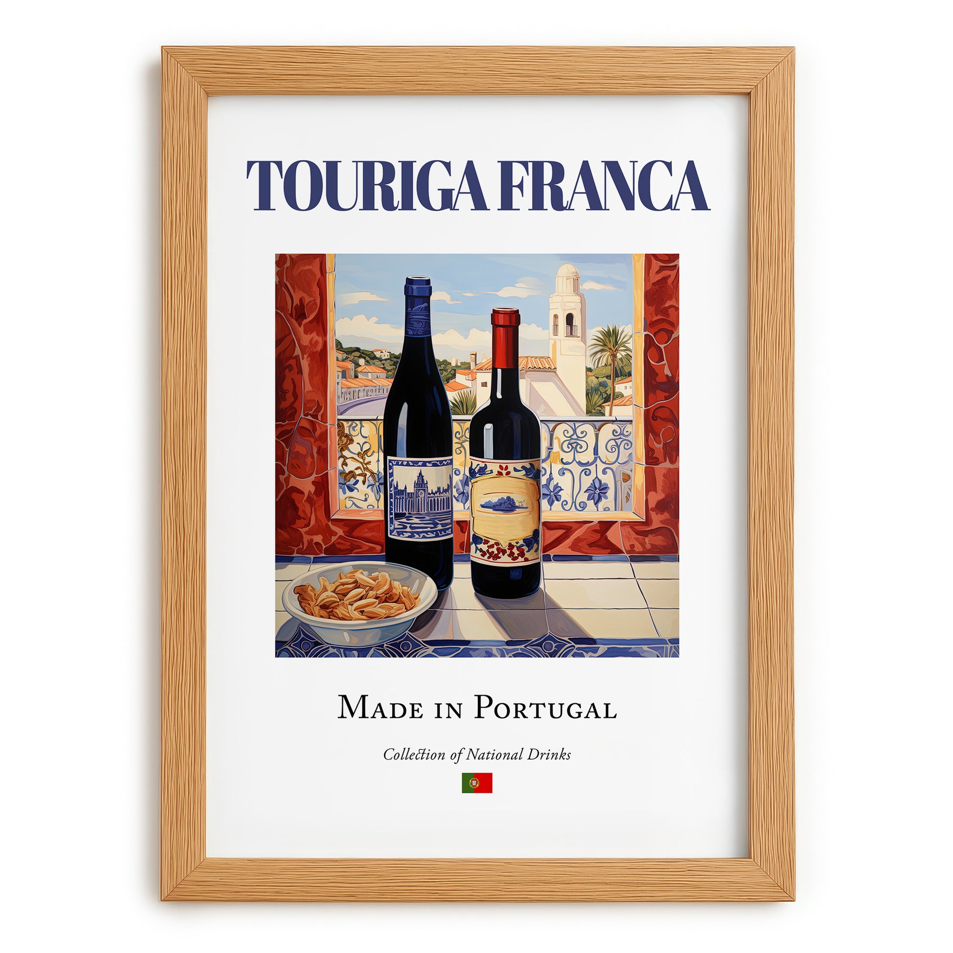 Touriga Franca – Portuguese Red Wine, Wine Bar Print, set in oak frame