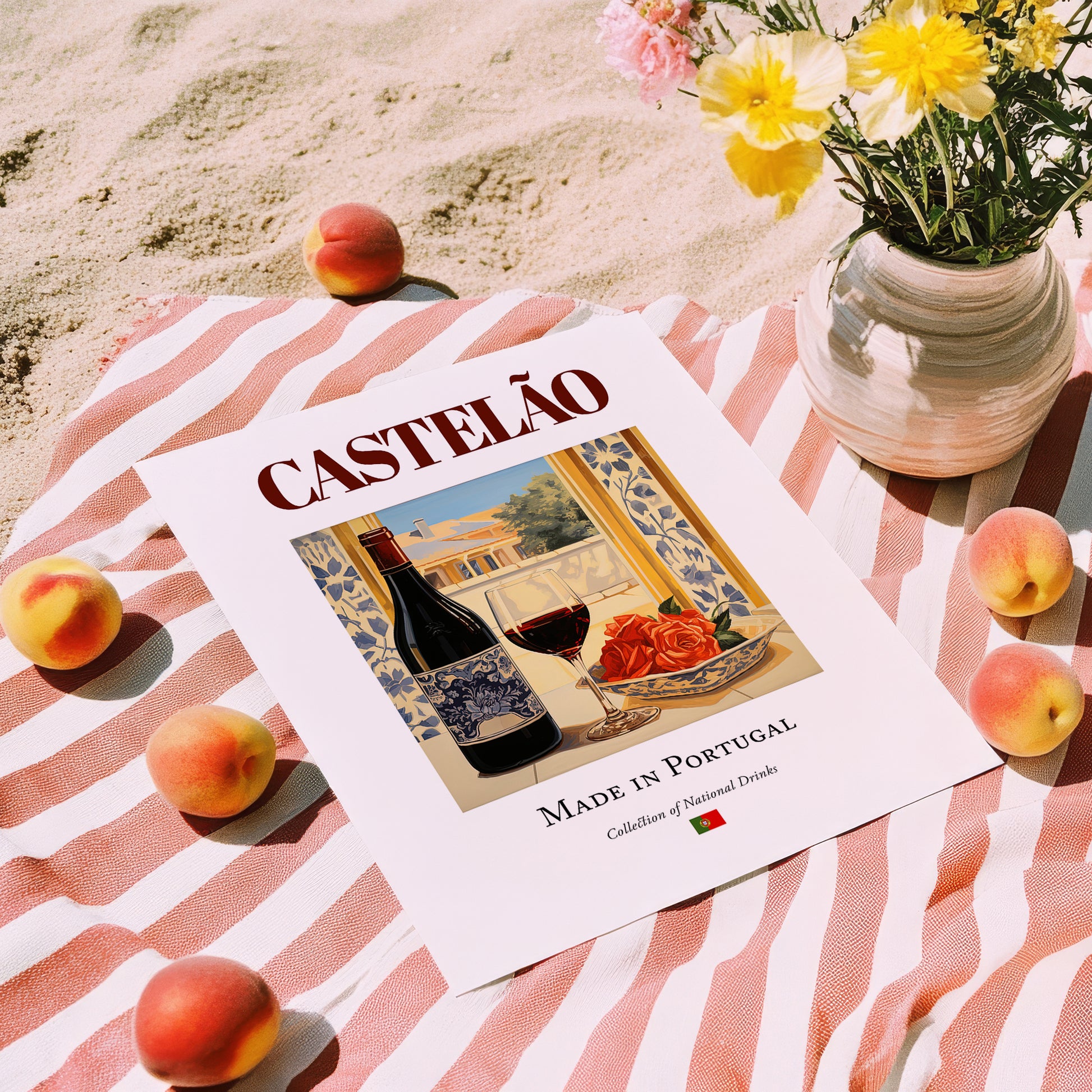 Castelão – Portuguese Red Wine, Wine Bar Poster, unframed on coastal sand