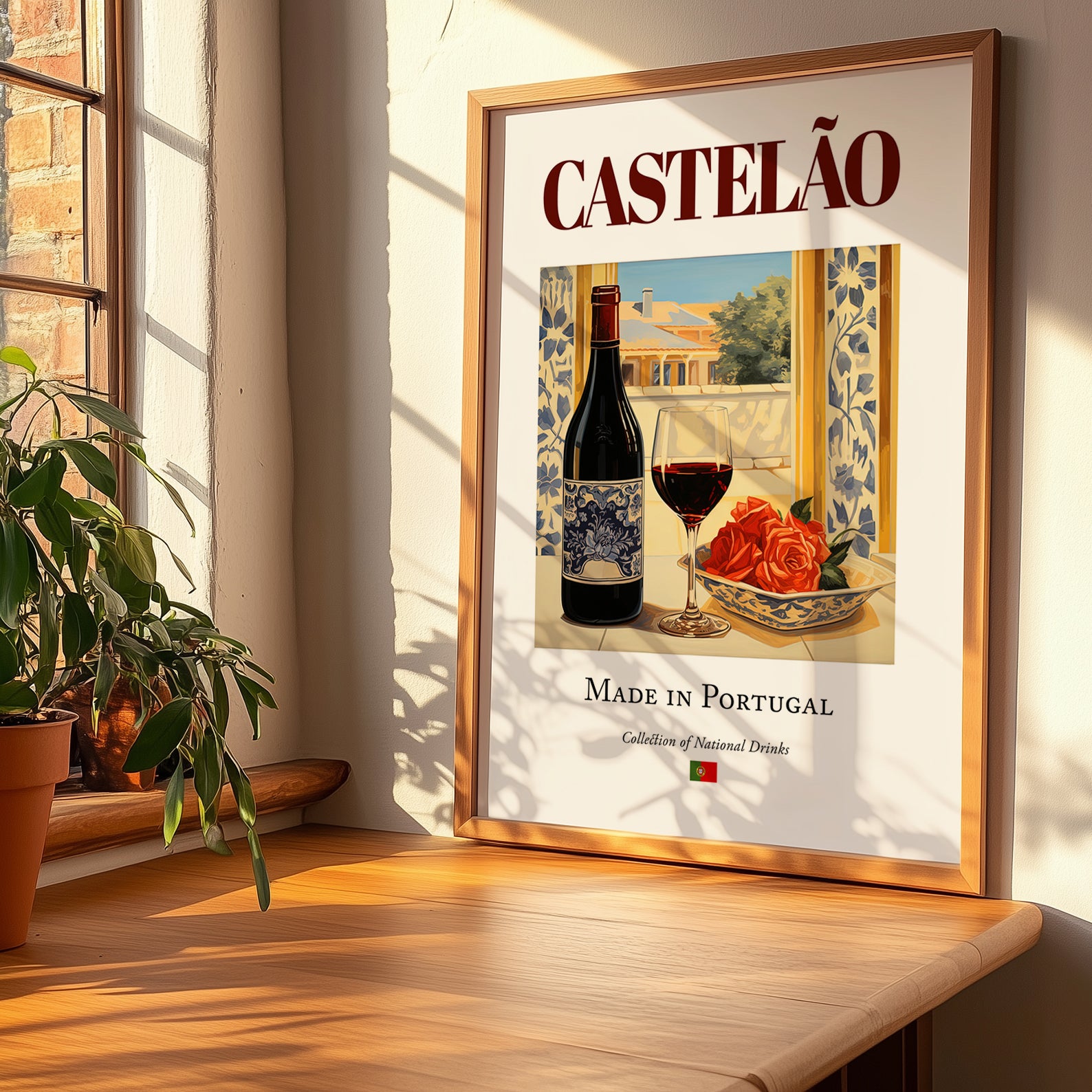 Castelão – Portuguese Red Wine, Wine Bar Poster, no-text version framed in wood