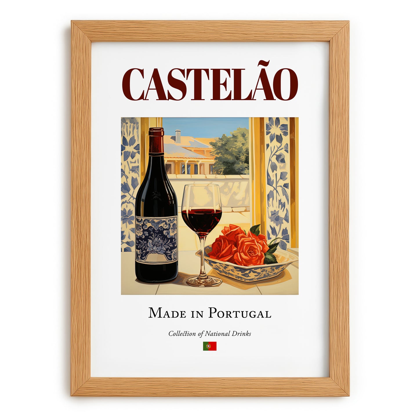 Castelão – Portuguese Red Wine, Wine Bar Poster, set in oak frame