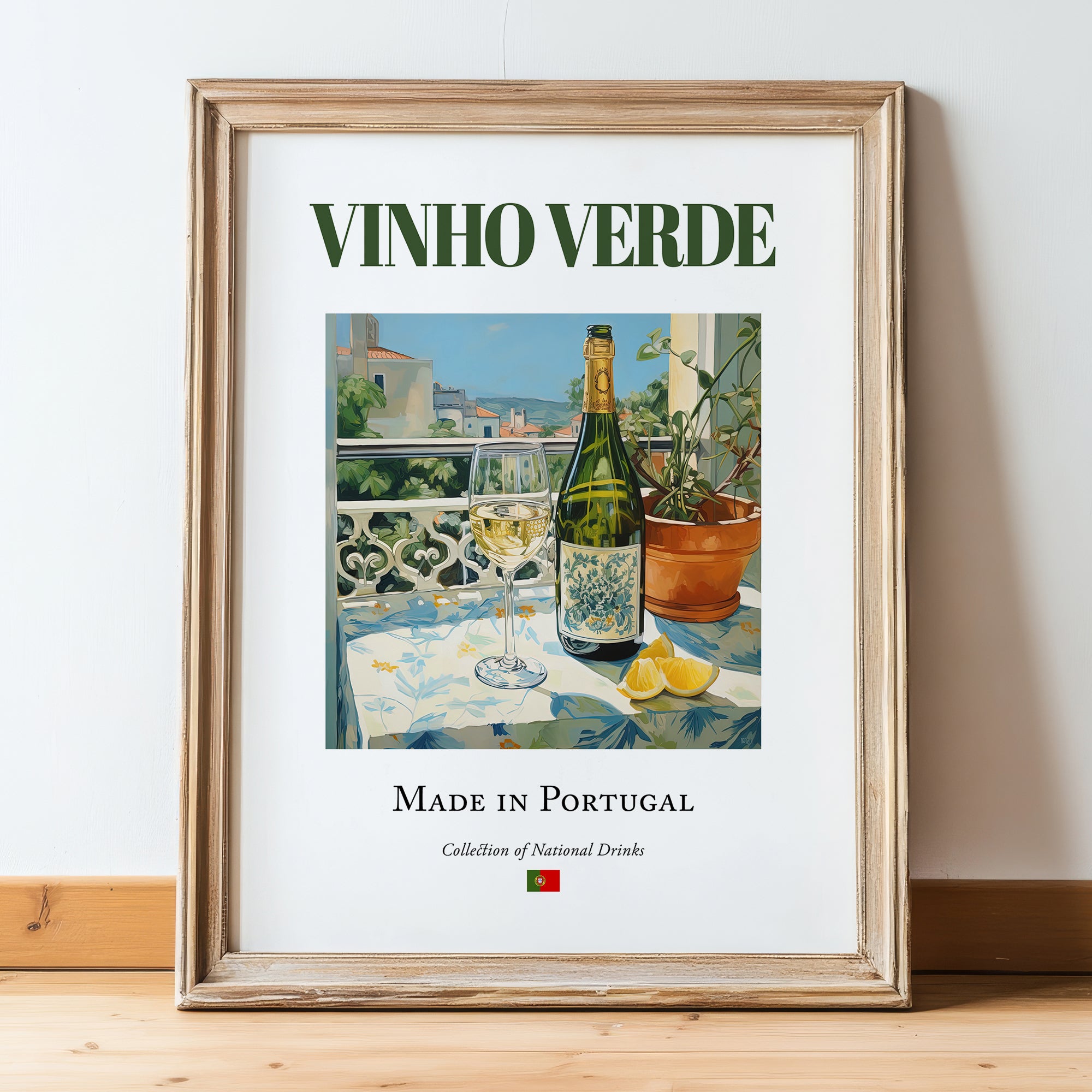 Vinho Verde – Portuguese White Wine, Vinoteca Wall Decor, in wooden frame leaning on the floor