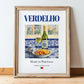 Verdelho – Portuguese White Wine, Vinoteca Illustration, in wooden frame leaning on the floor
