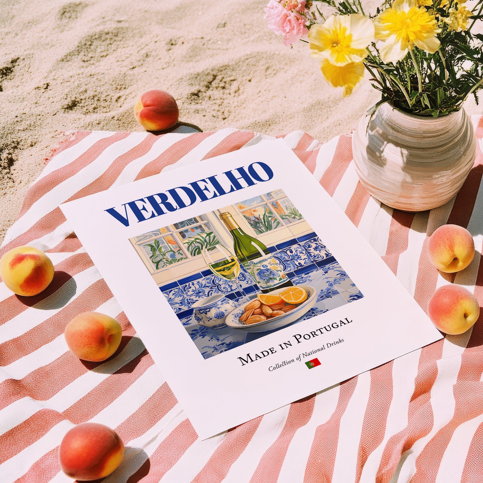 Verdelho – Portuguese White Wine, Vinoteca Illustration, unframed on coastal sand