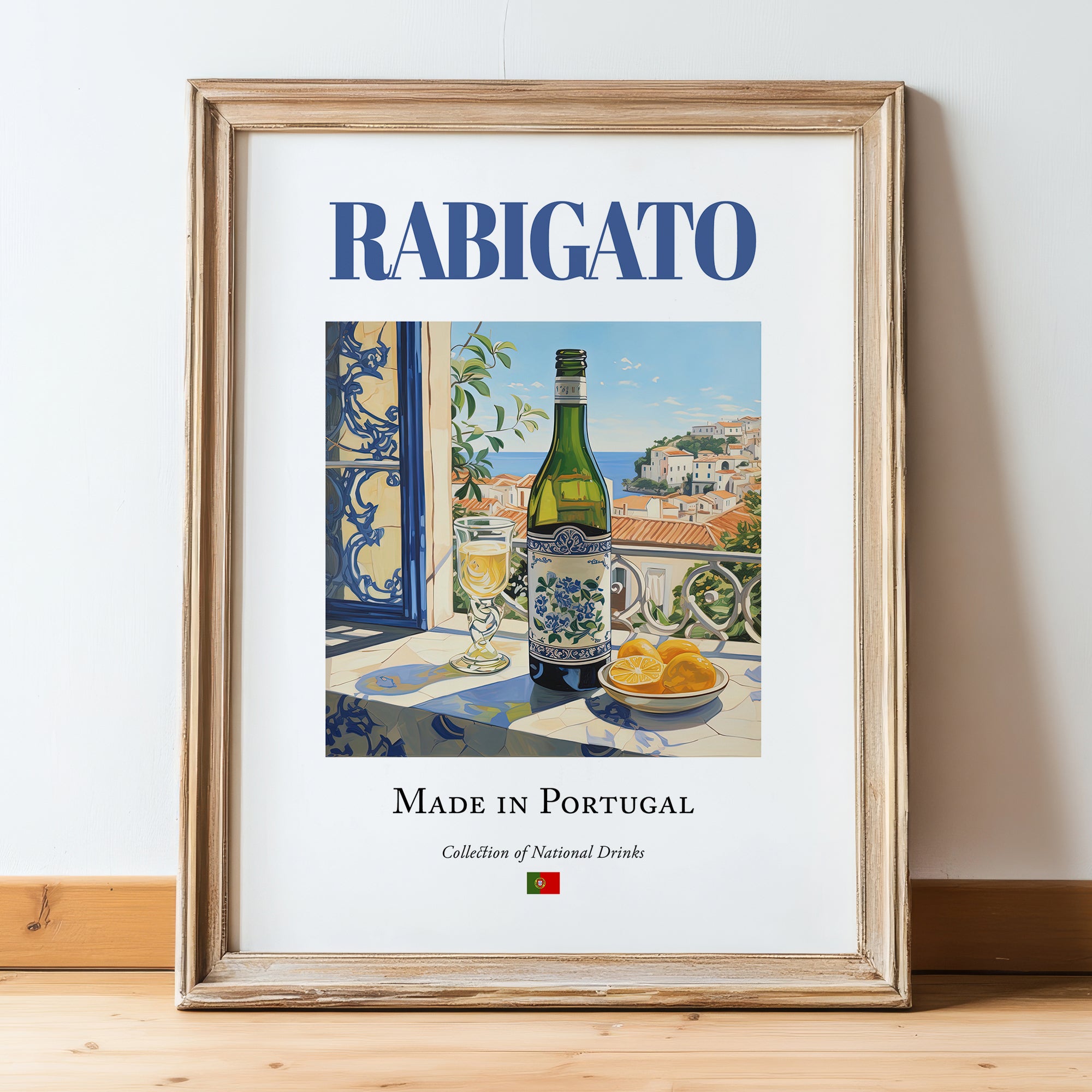 Rabigato – Portuguese White Wine, Vinoteca Wall Decor, in wooden frame leaning on the floor