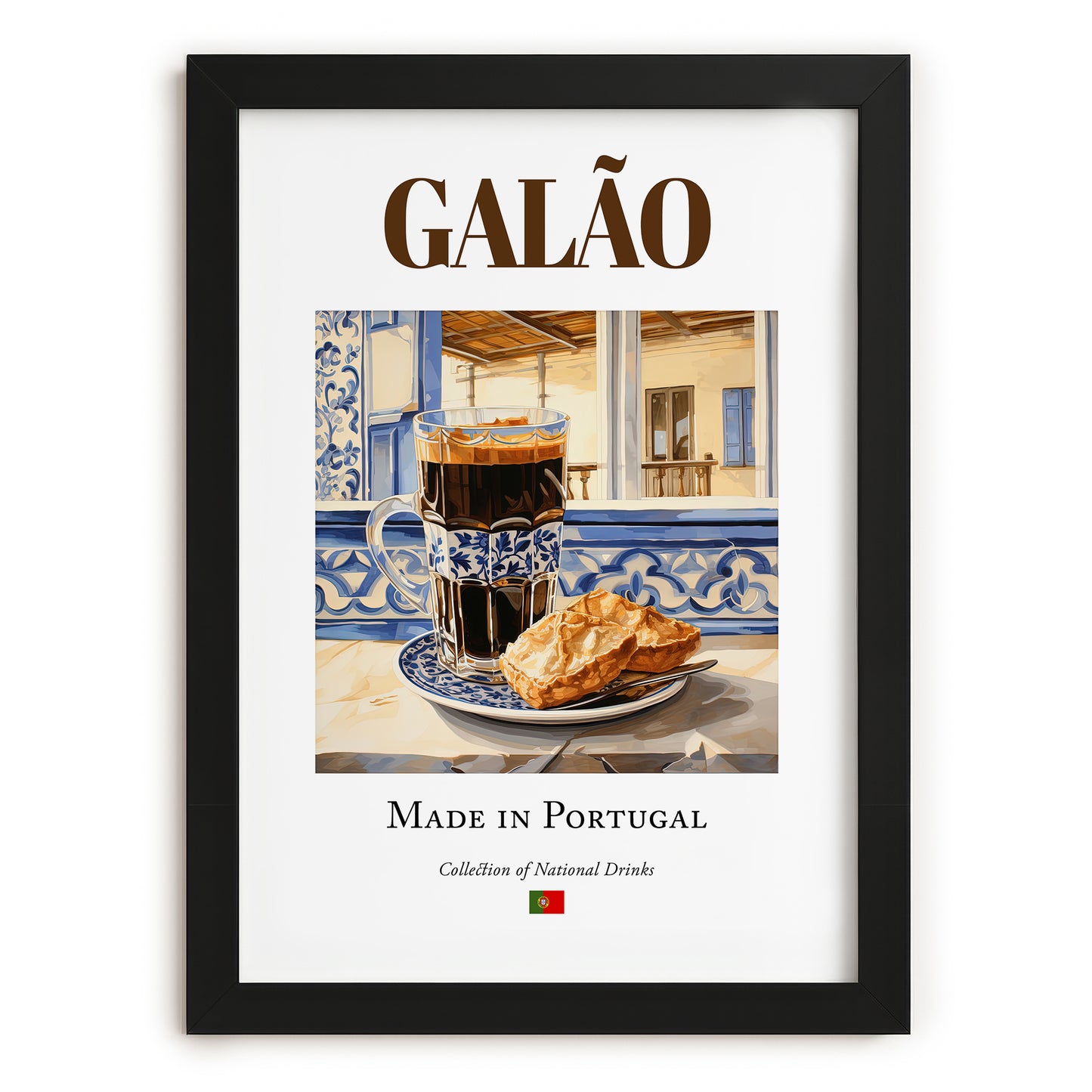 Galão – Portuguese Beverage Drink, Hotel Lobby Poster, in sleek black frame