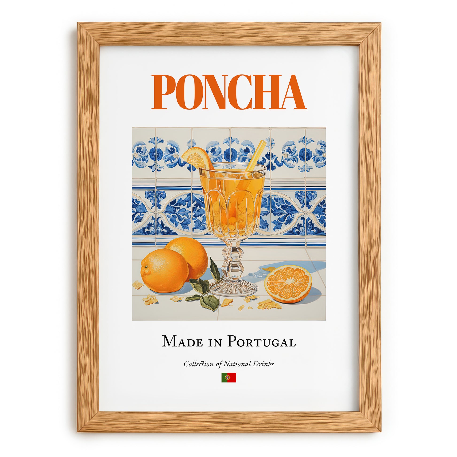 Poncha – Portuguese Liqueur Drink, Sky Bar Illustration, set in oak frame