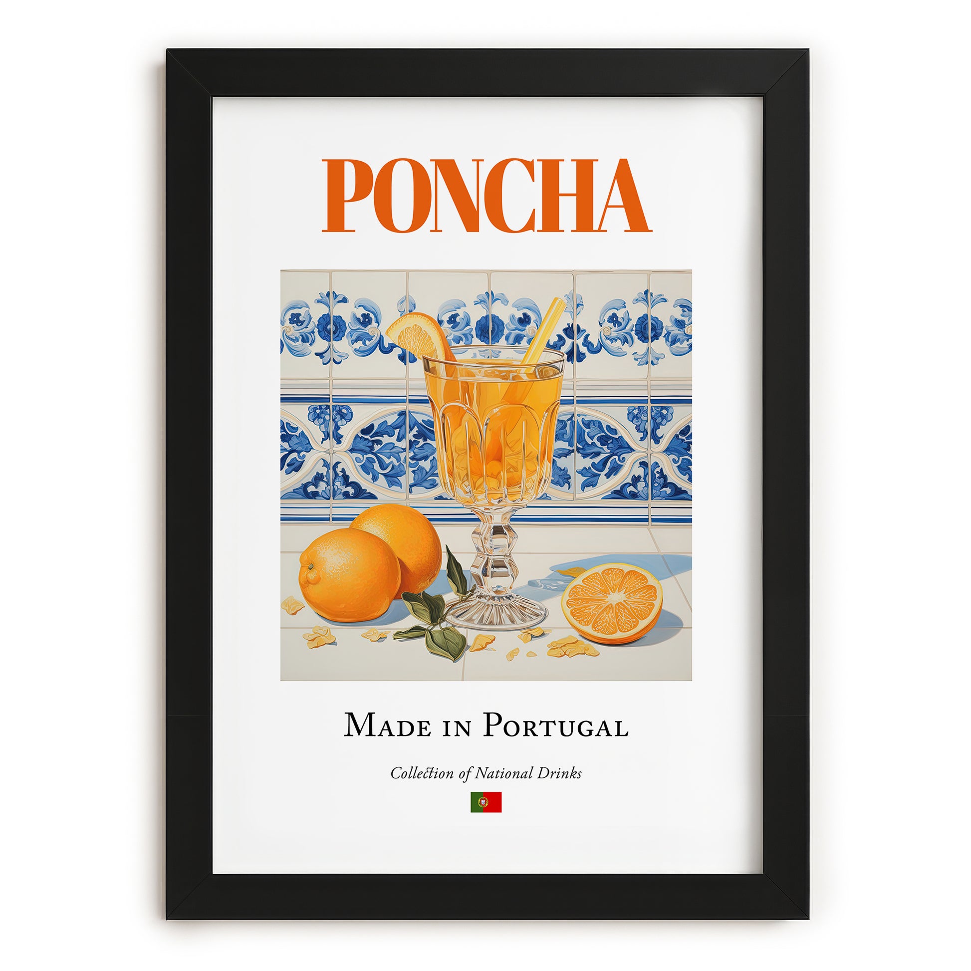 Poncha – Portuguese Liqueur Drink, Sky Bar Illustration, in sleek black frame
