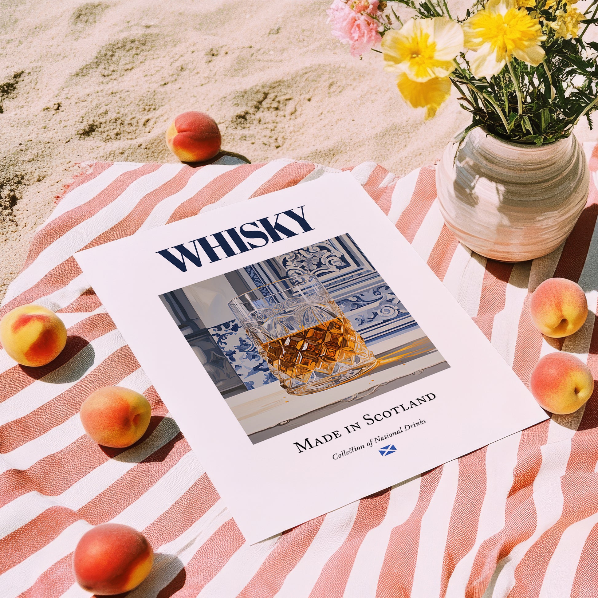 Whisky – Scottish Spirit Drink, Beach Bar Poster, unframed on coastal sand