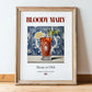 Bloody Mary – American Cocktail Drink, Beach Bar Illustration, in wooden frame leaning on the floor