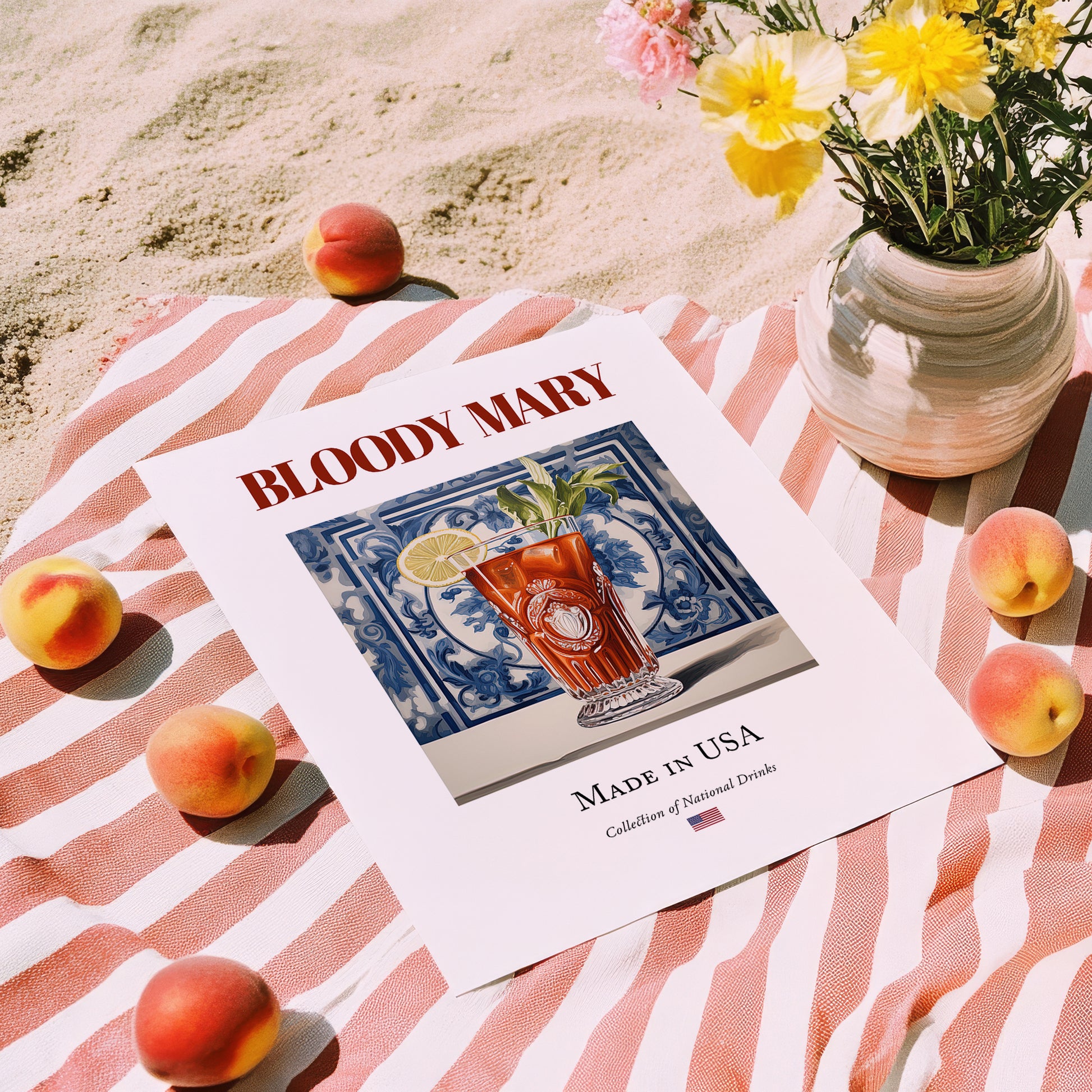 Bloody Mary – American Cocktail Drink, Beach Bar Illustration, unframed on coastal sand