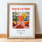 Tequila Sunrise – American Cocktail Drink, Rooftop Terrace Poster, in wooden frame leaning on the floor