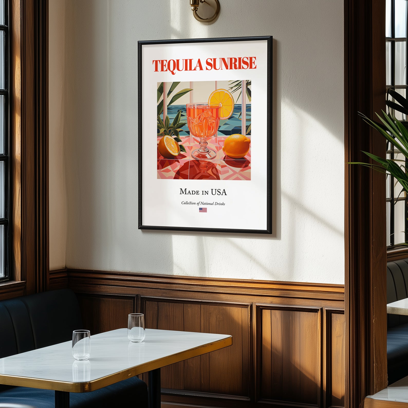 Tequila Sunrise – American Cocktail Drink, Rooftop Terrace Poster, clean layout with no caption