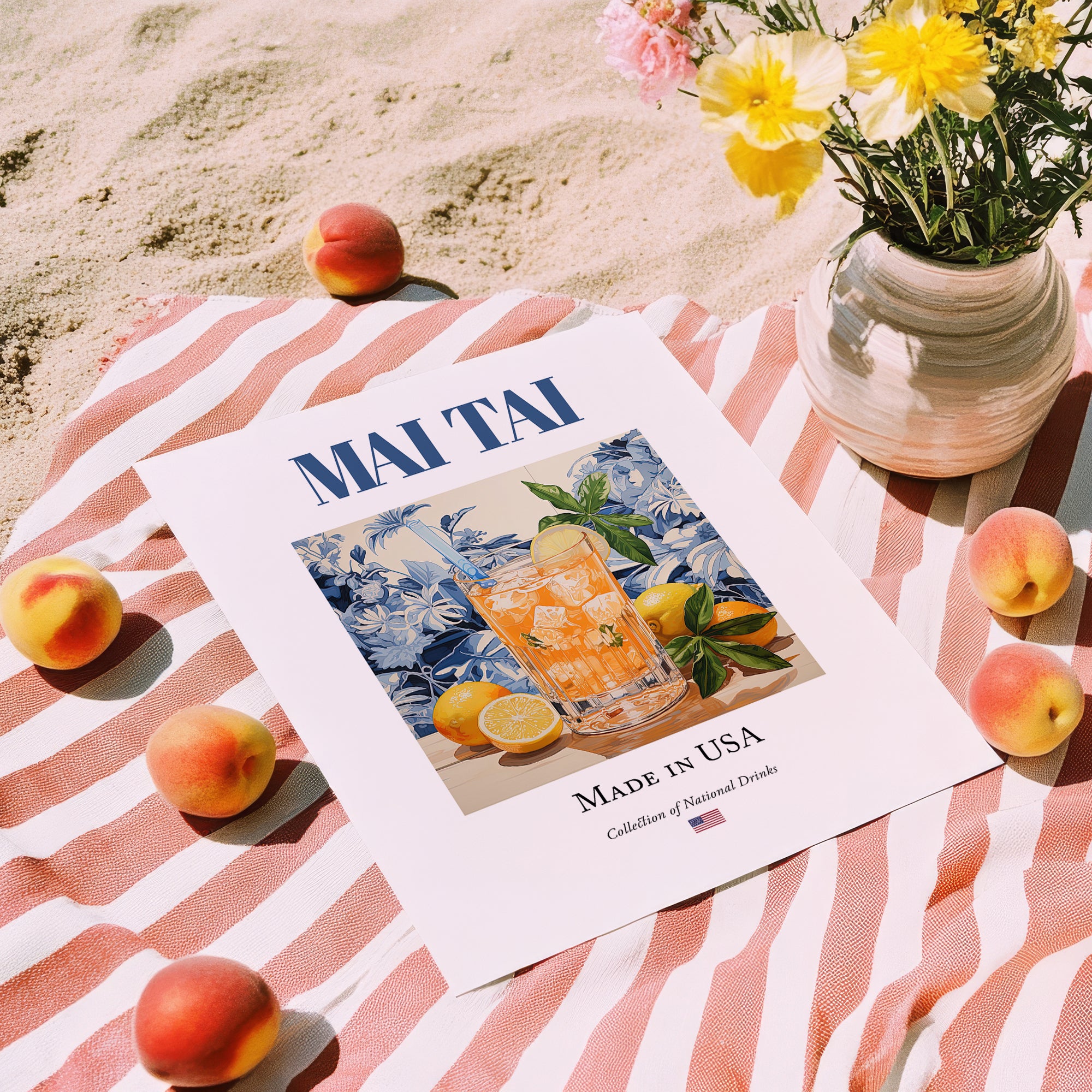 Mai Tai – American Cocktail Drink, Cocktail Lounge Wall Art, unframed on coastal sand