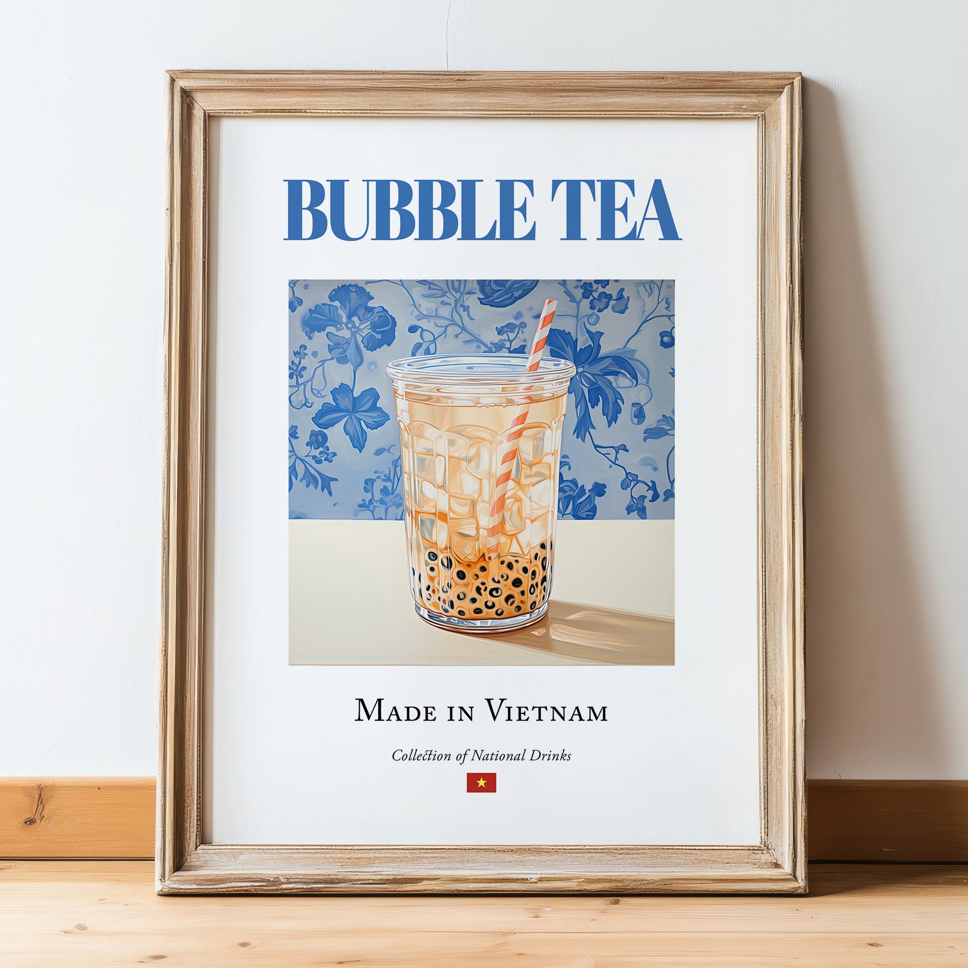 Bubble Tea – Vietnamese Tea, Tea Room Wall Art, in wooden frame leaning on the floor
