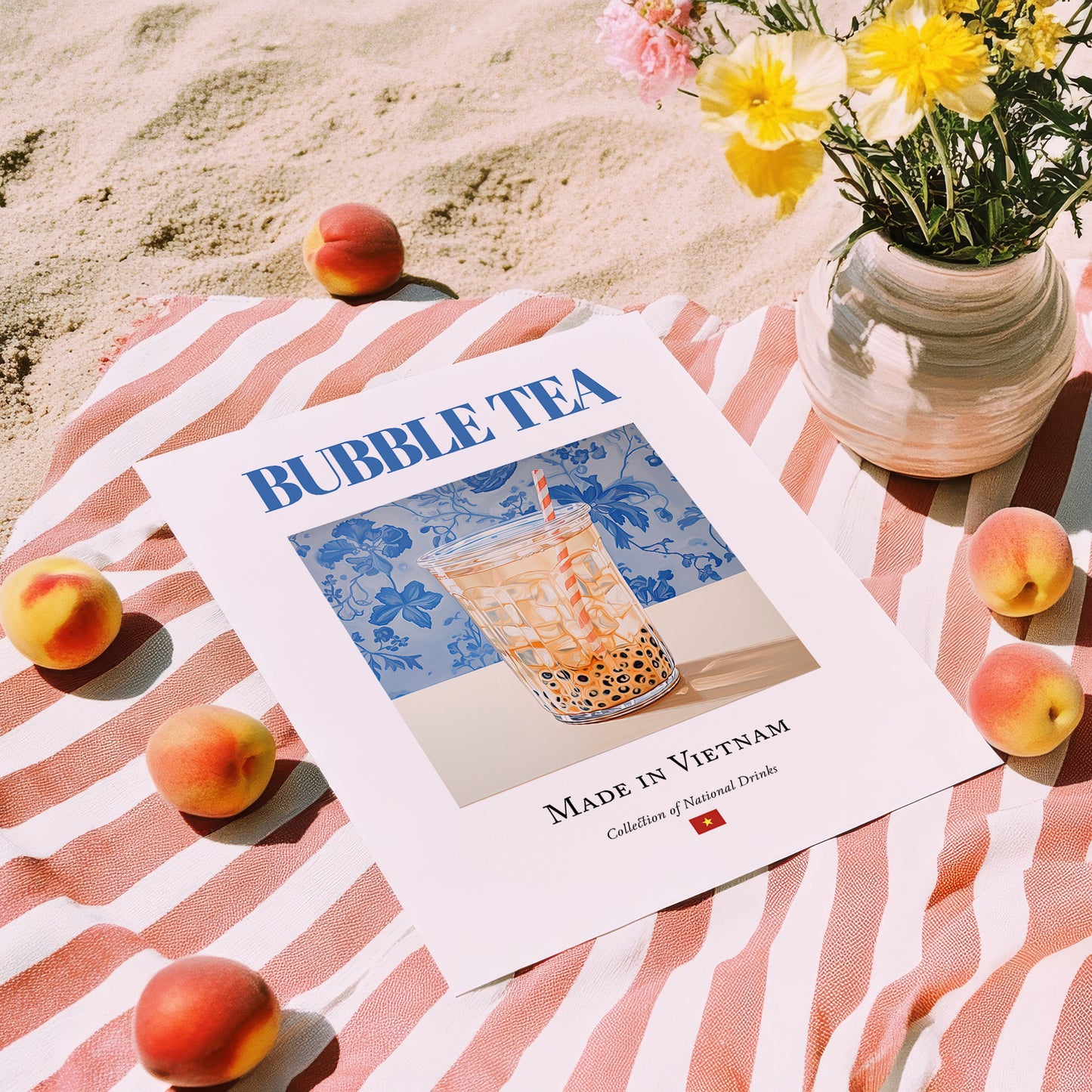 Bubble Tea – Vietnamese Tea, Tea Room Wall Art, unframed on coastal sand