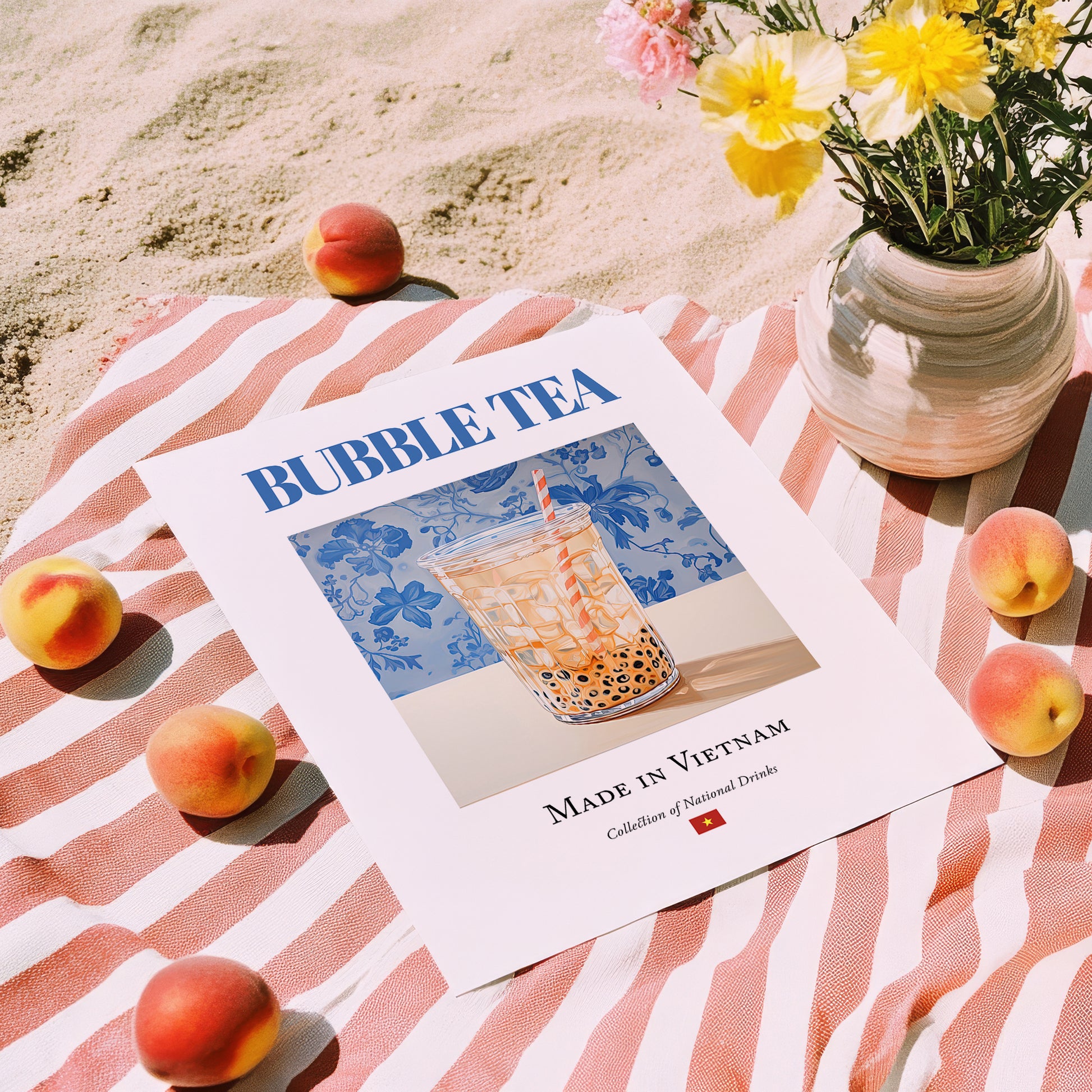 Bubble Tea – Vietnamese Tea, Tea Room Wall Art, unframed on coastal sand