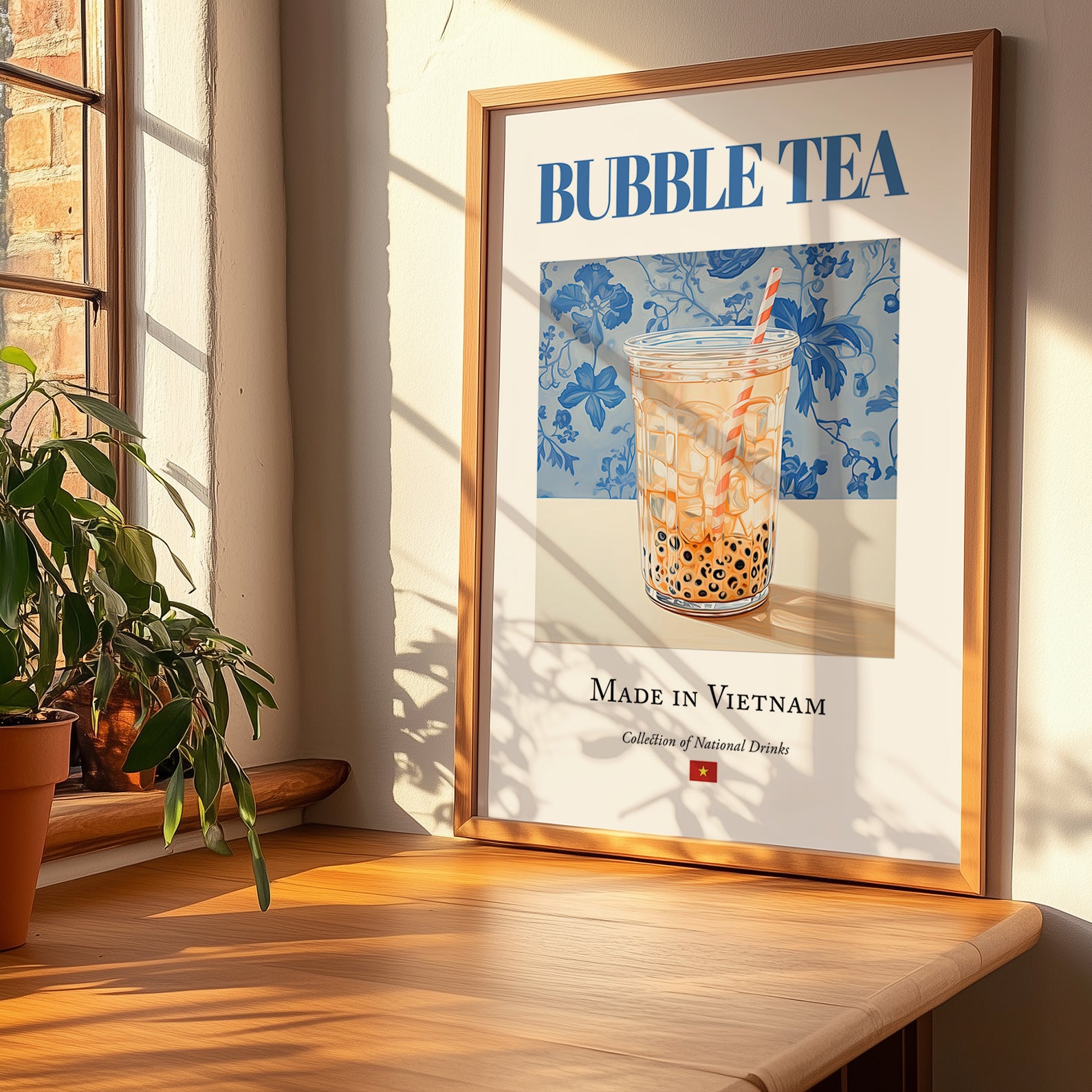 Bubble Tea – Vietnamese Tea, Tea Room Wall Art, no-text version framed in wood