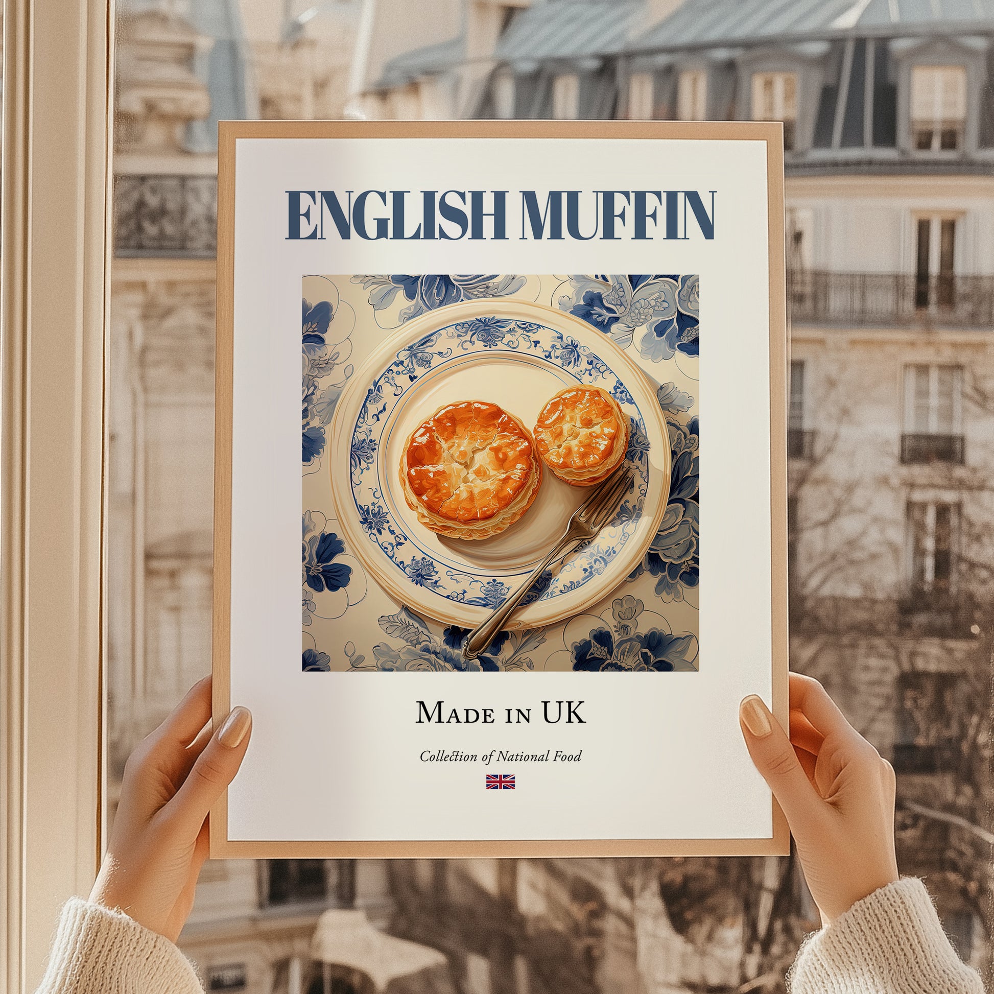 English Muffin – English Bread Dish, Restaurant Poster, styled in a charming Paris street view