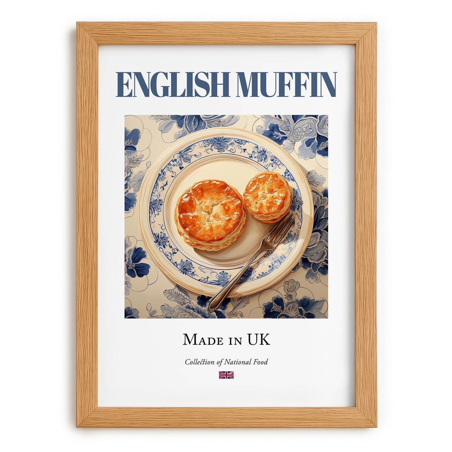 English Muffin – English Bread Dish, Restaurant Poster, set in oak frame